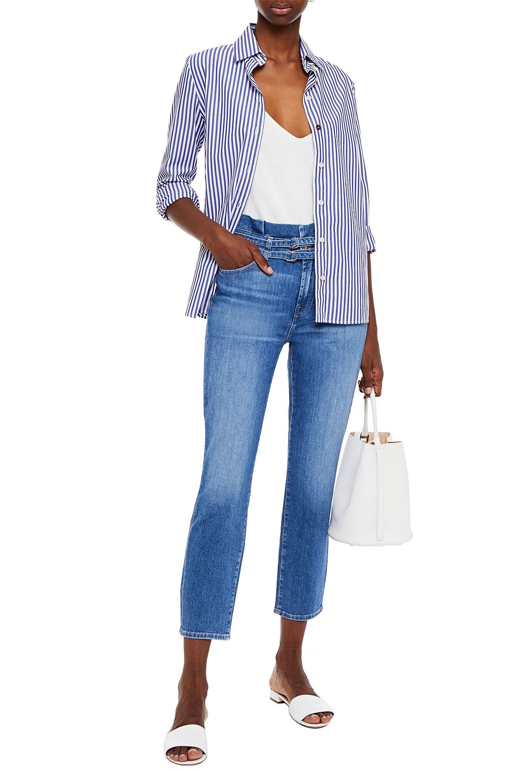 7 FOR ALL MANKIND Cropped pleated high-rise tapered jeans