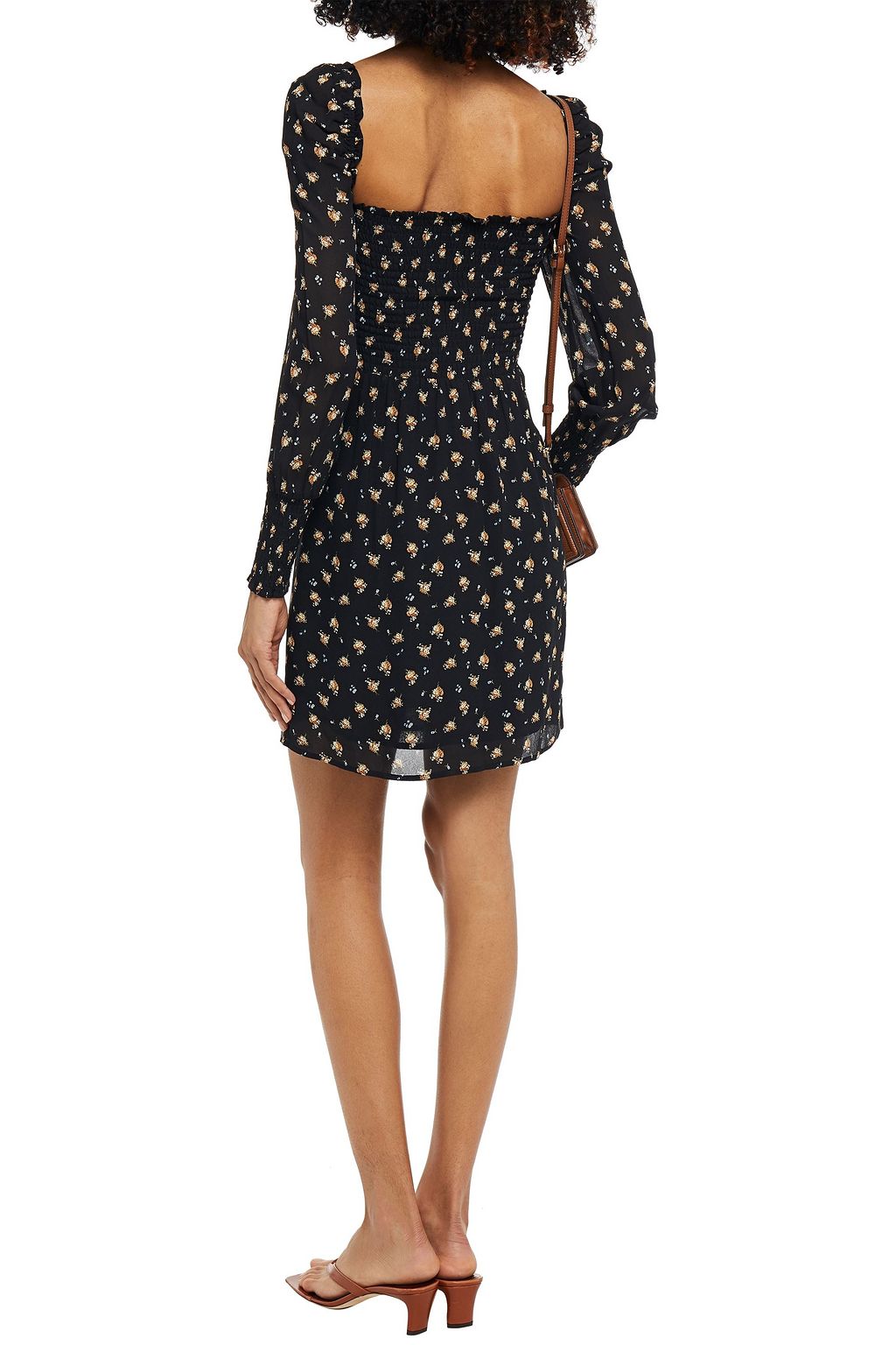 MAJE Shirred floral-print crepe mini dress