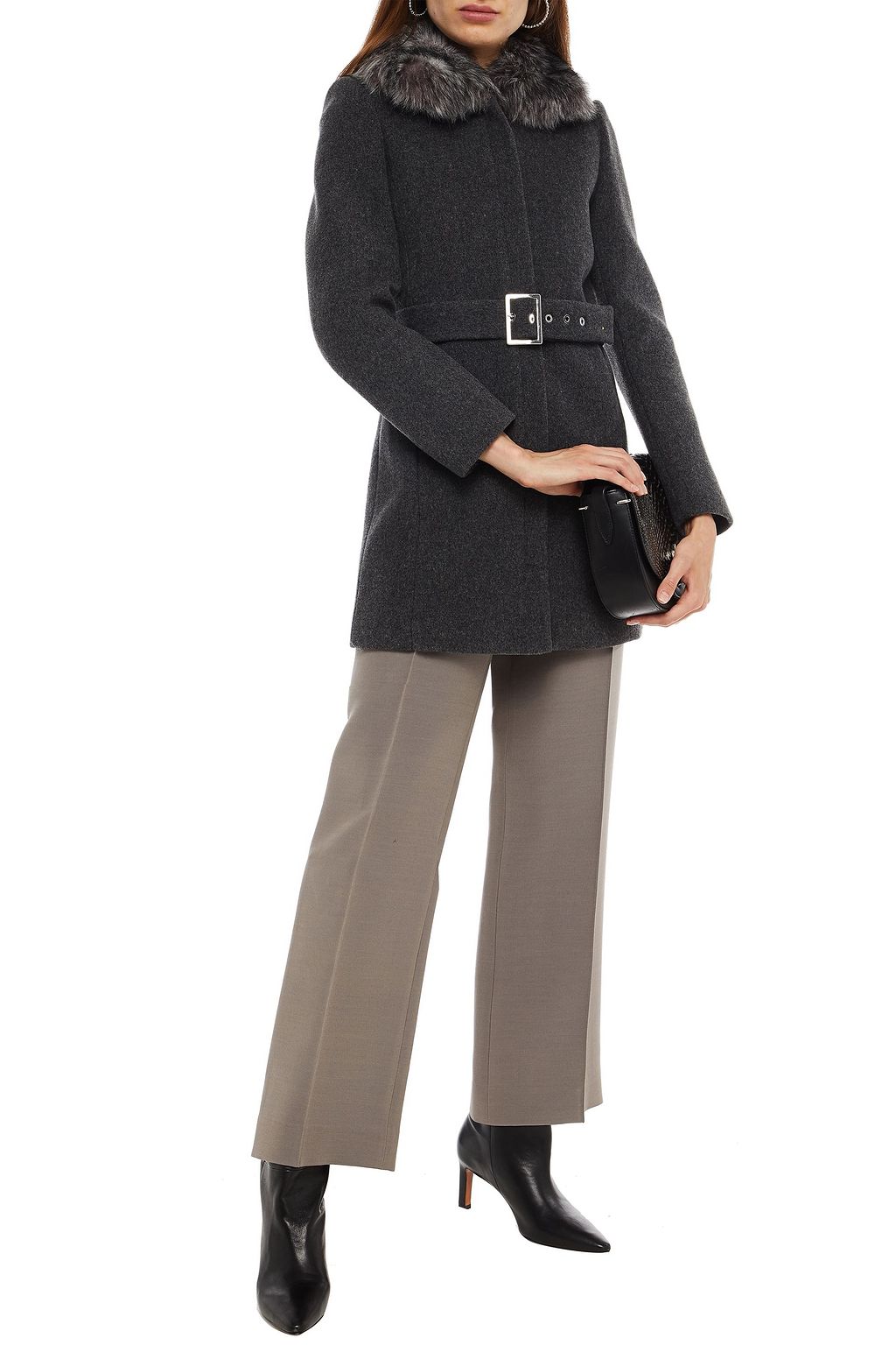 CLAUDIE PIERLOT Faux fur-trimmed wool and cashmere-blend felt coat