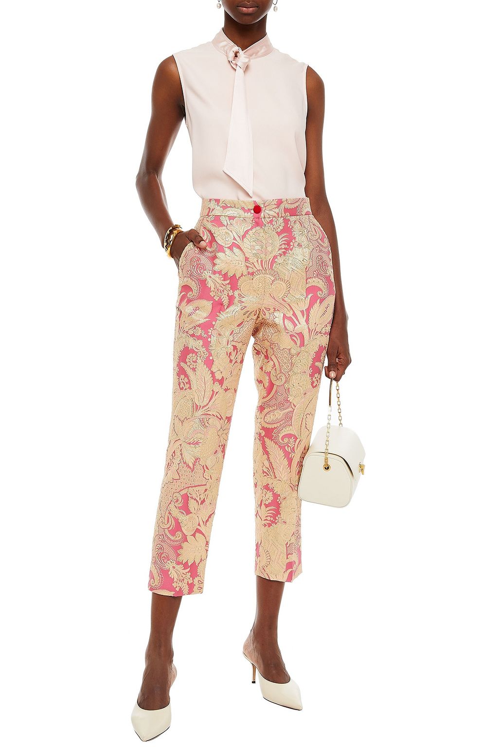DOLCE&GABBANA Cropped metallic brocade tapered pants