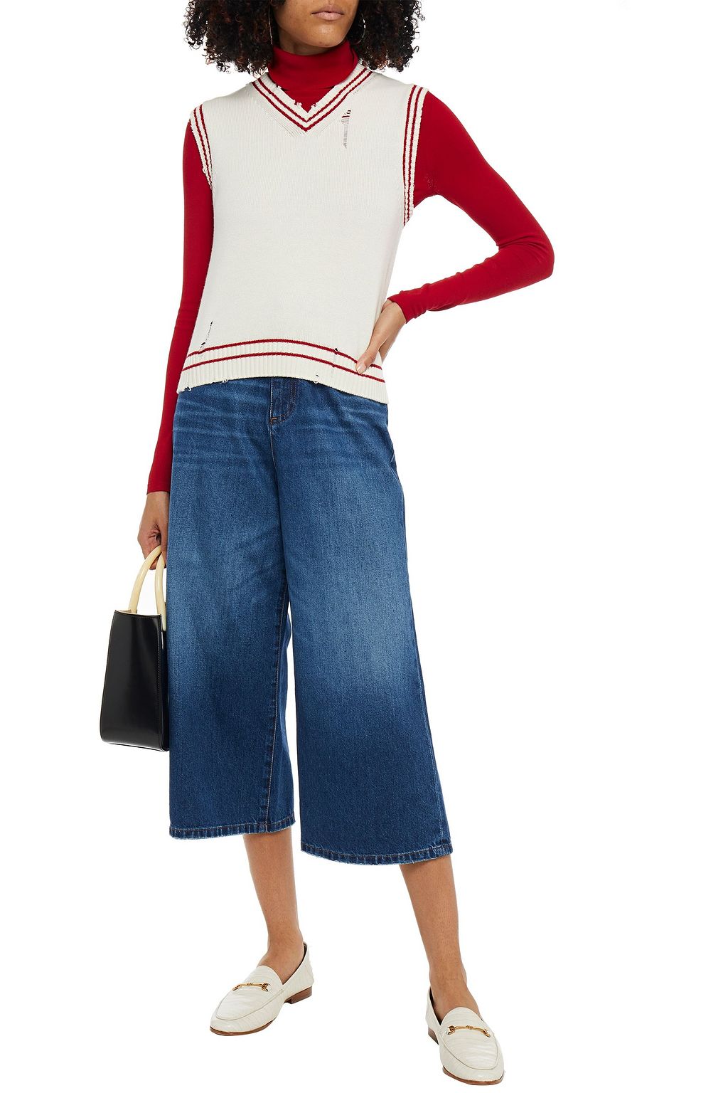 MAJE Cropped high-rise wide-leg jeans