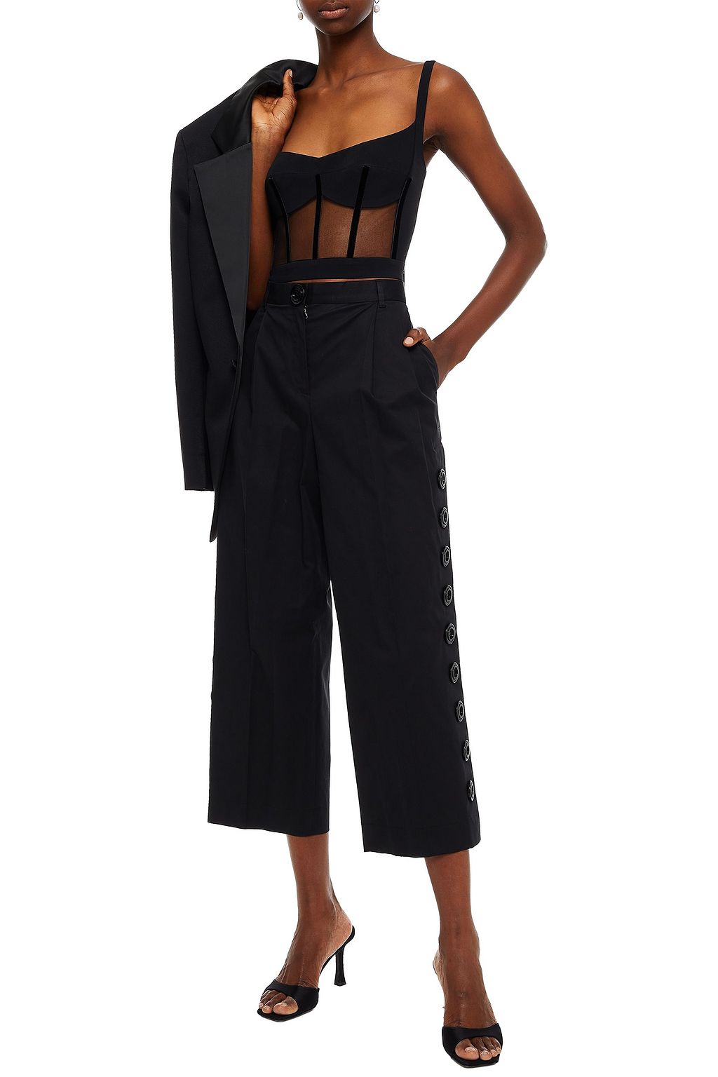 DOLCE&GABBANA Cropped button-detailed stretch-cotton straight-leg pants