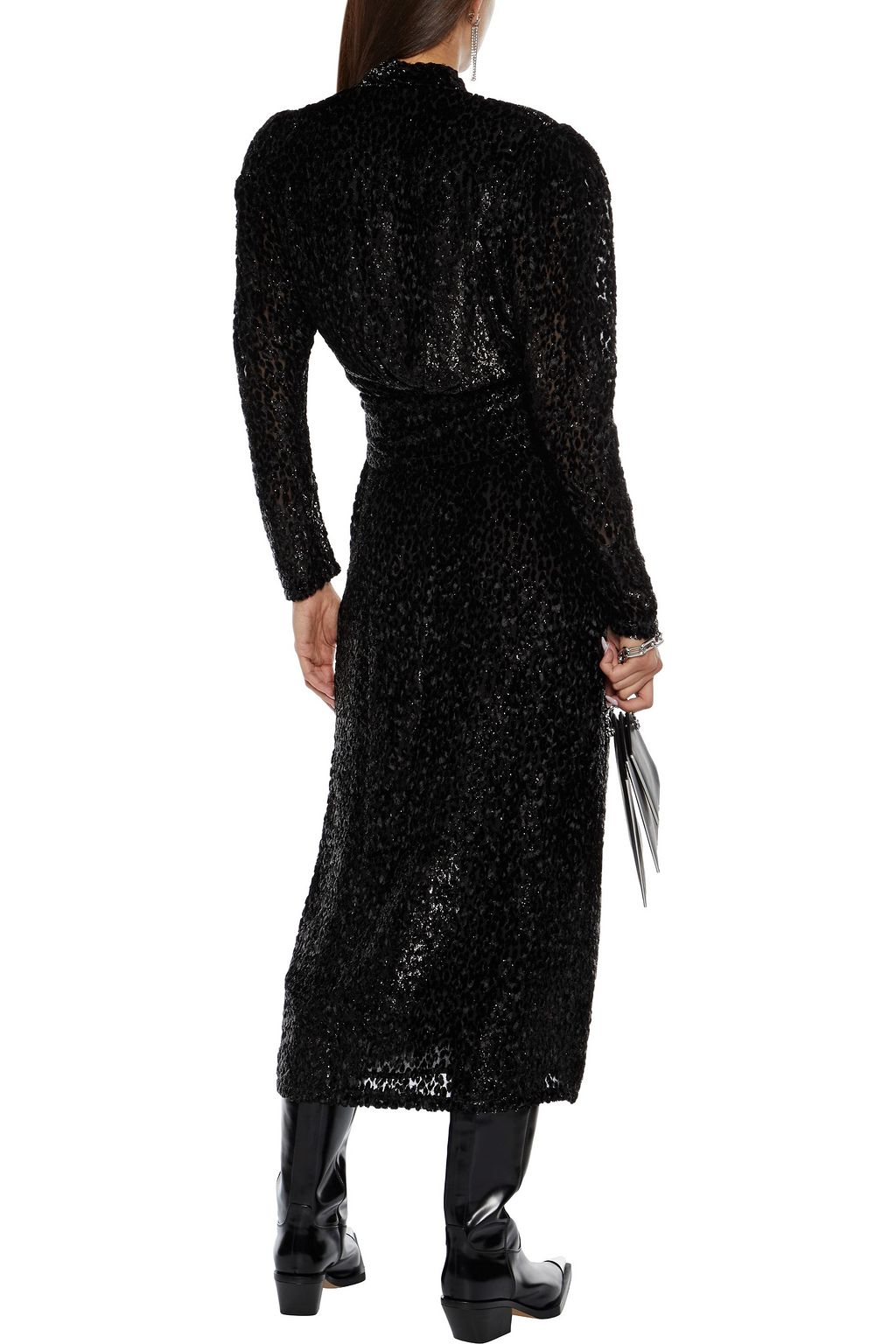 IRO Xonina wrap-effect metallic devoré-velvet midi dress