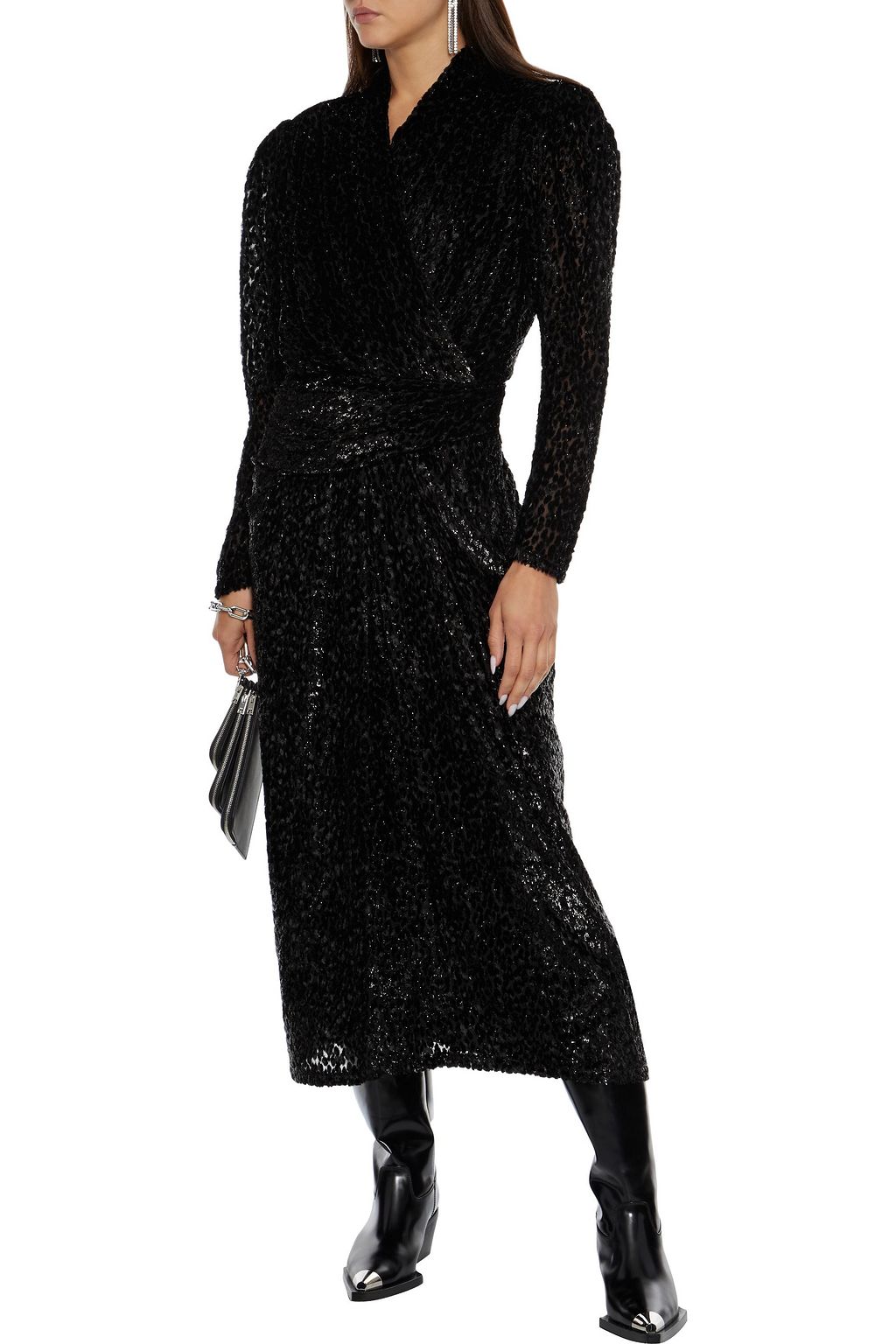 IRO Xonina wrap-effect metallic devoré-velvet midi dress