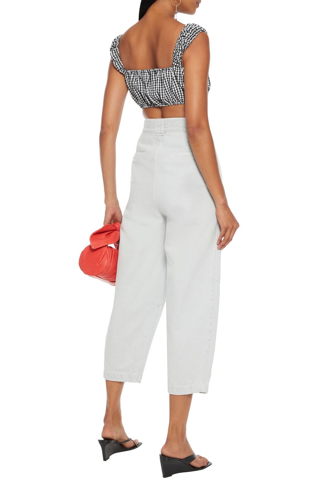 SOLID & STRIPED Cropped gingham woven top