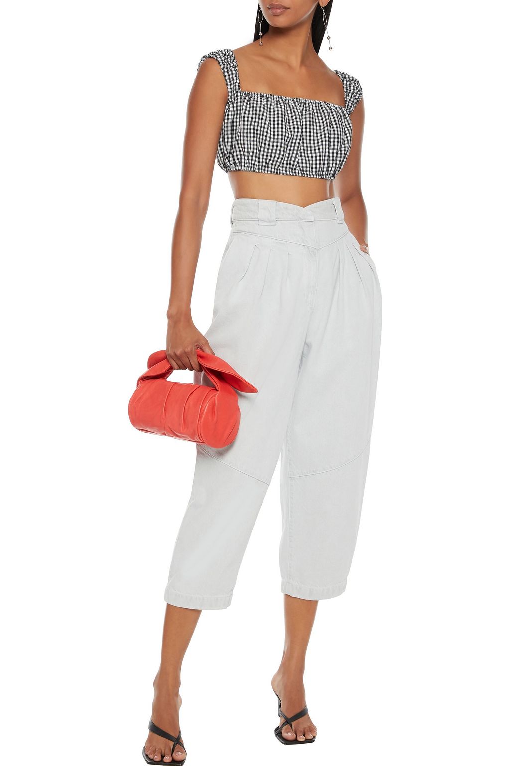 SOLID & STRIPED Cropped gingham woven top