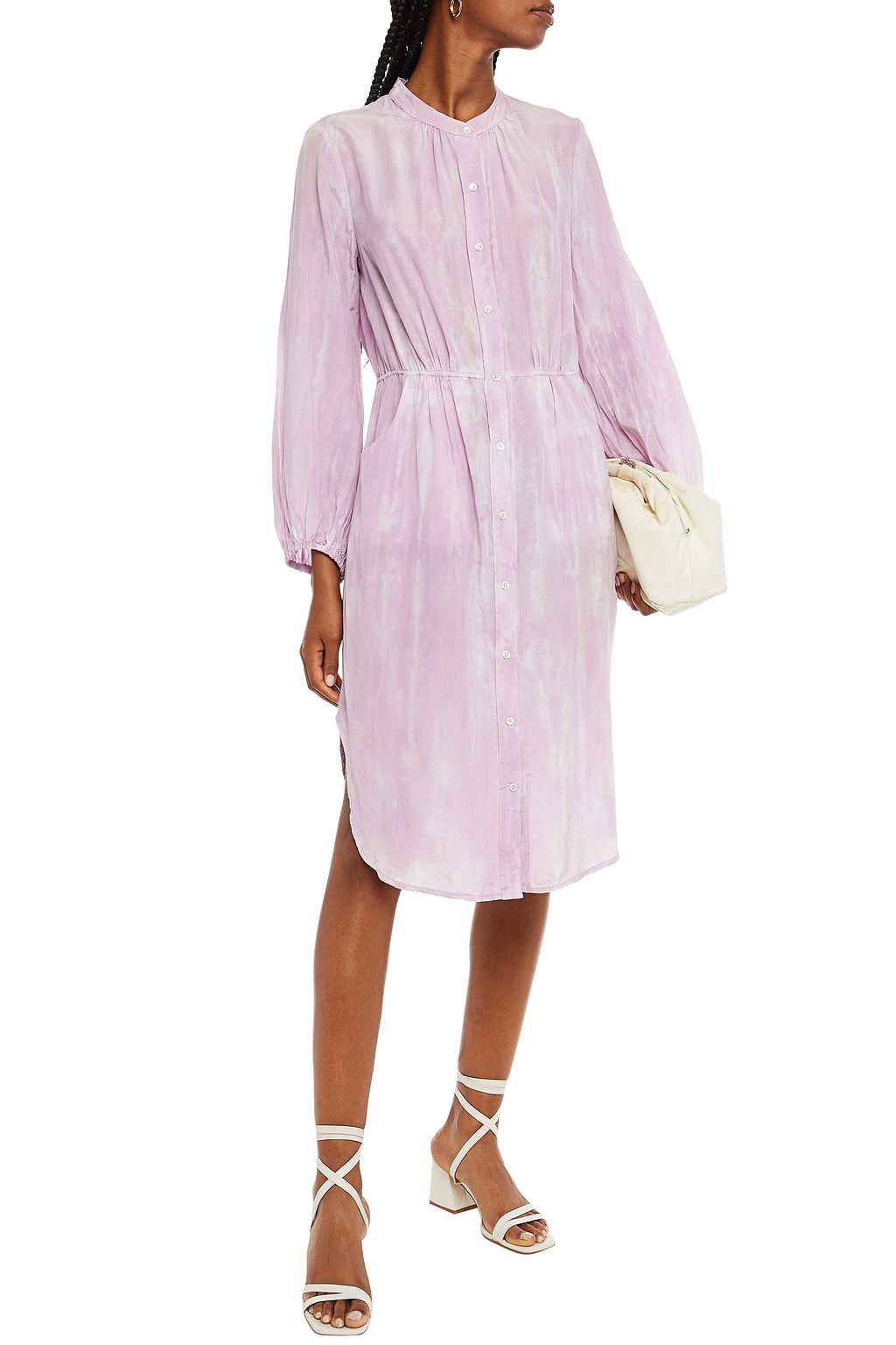 RAQUEL ALLEGRA Tie-dyed gathered cotton and silk-blend cady midi dress