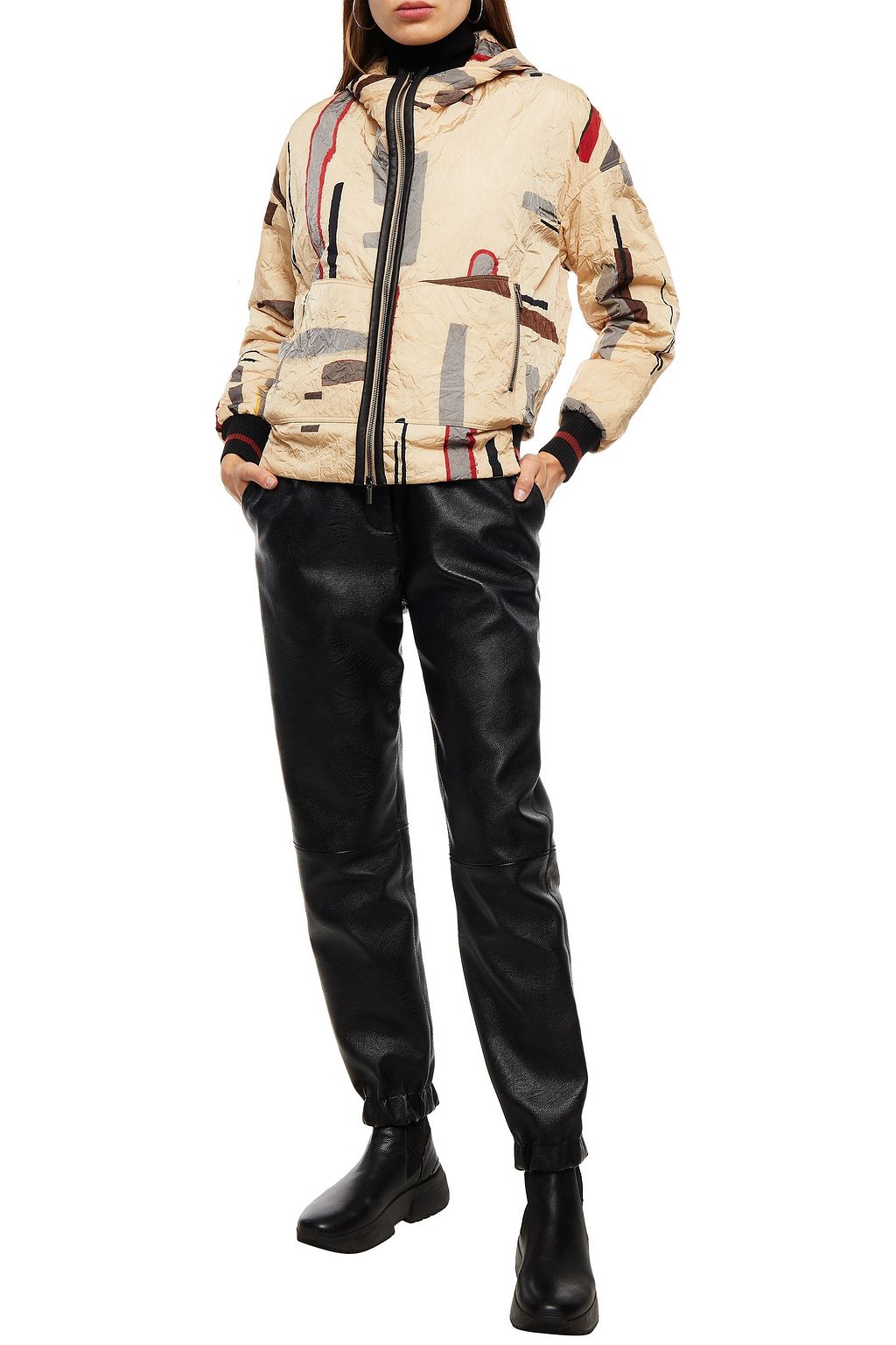 GENTRYPORTOFINO Leather-trimmed printed shell hooded jacket