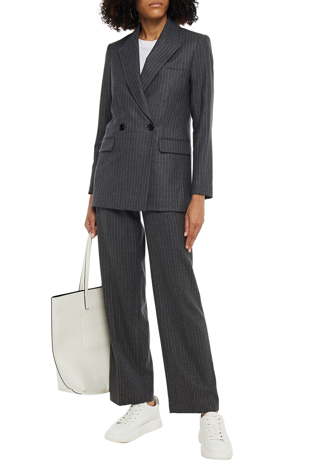MAJE Double-breasted pinstriped wool and cashmere-blend blazer