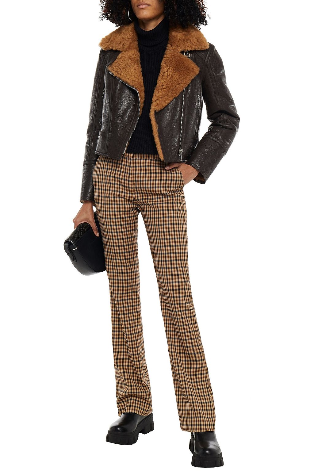 CLAUDIE PIERLOT Shearling-lined cracked-\leather jacket