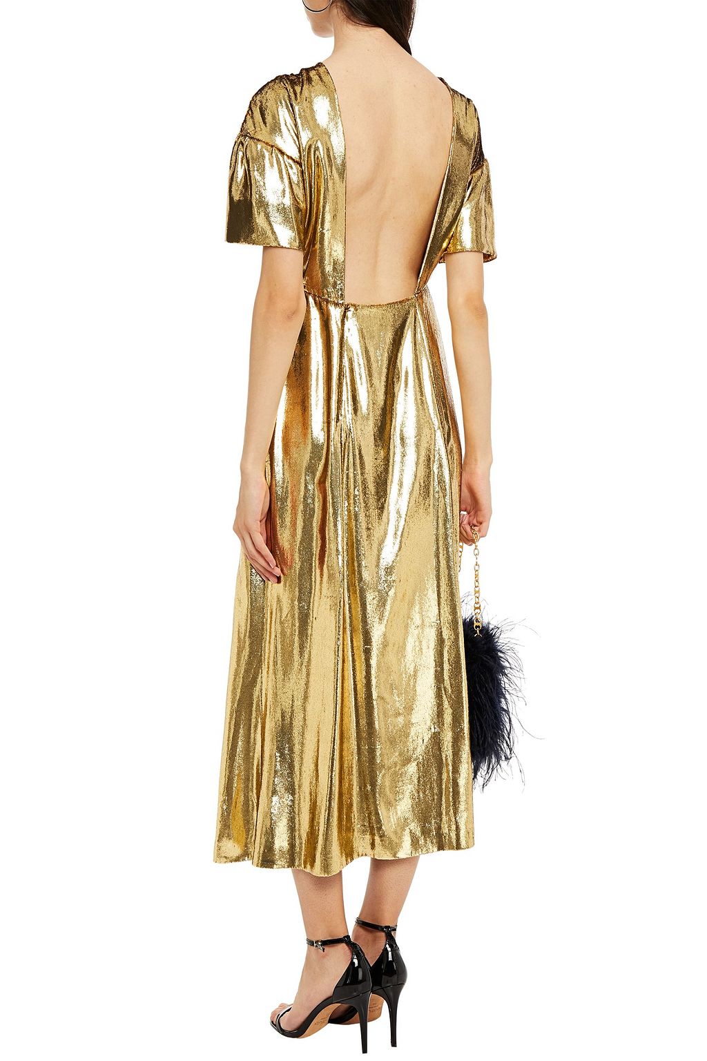 MIU MIU Open-back lamé-velvet midi dress