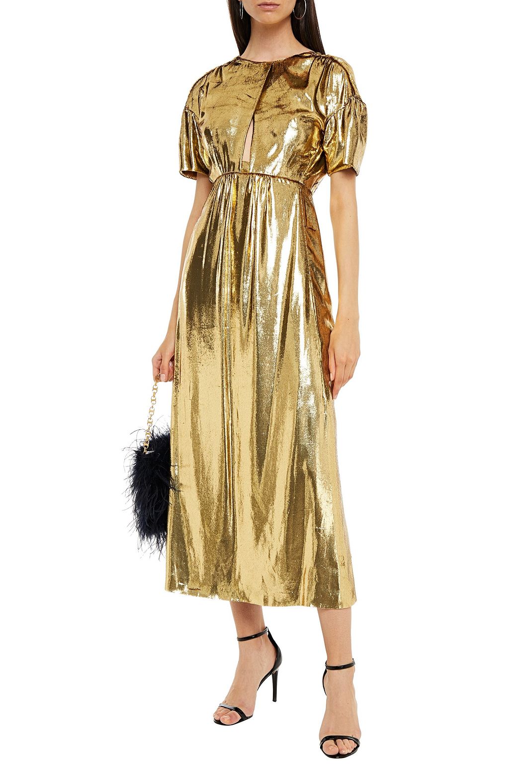 MIU MIU Open-back lamé-velvet midi dress