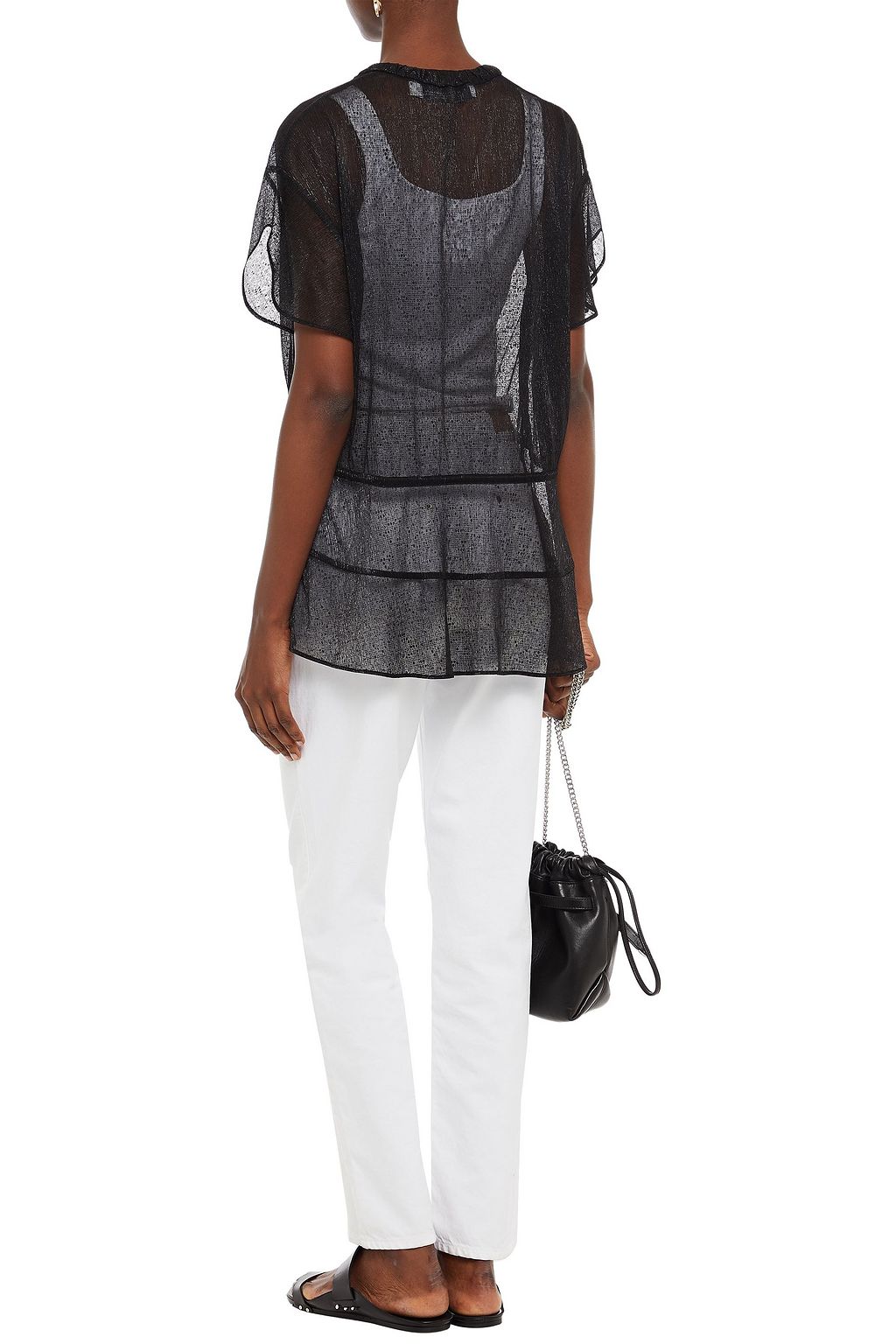 IRO Panoramic wrap-effect metallic knitted top