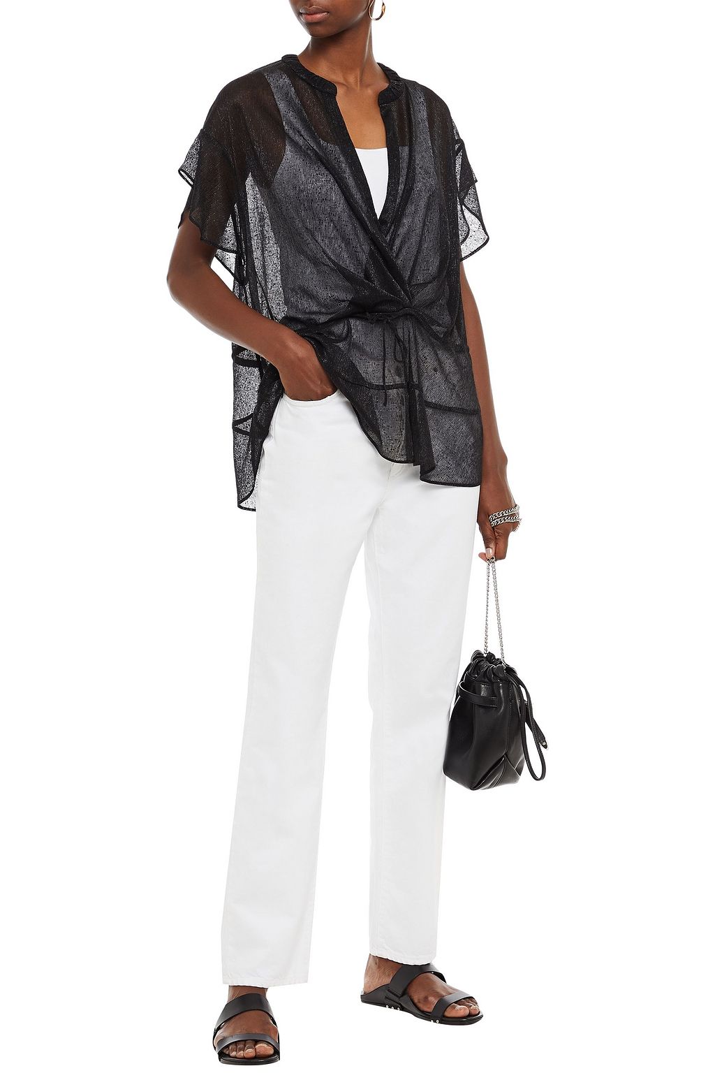 IRO Panoramic wrap-effect metallic knitted top