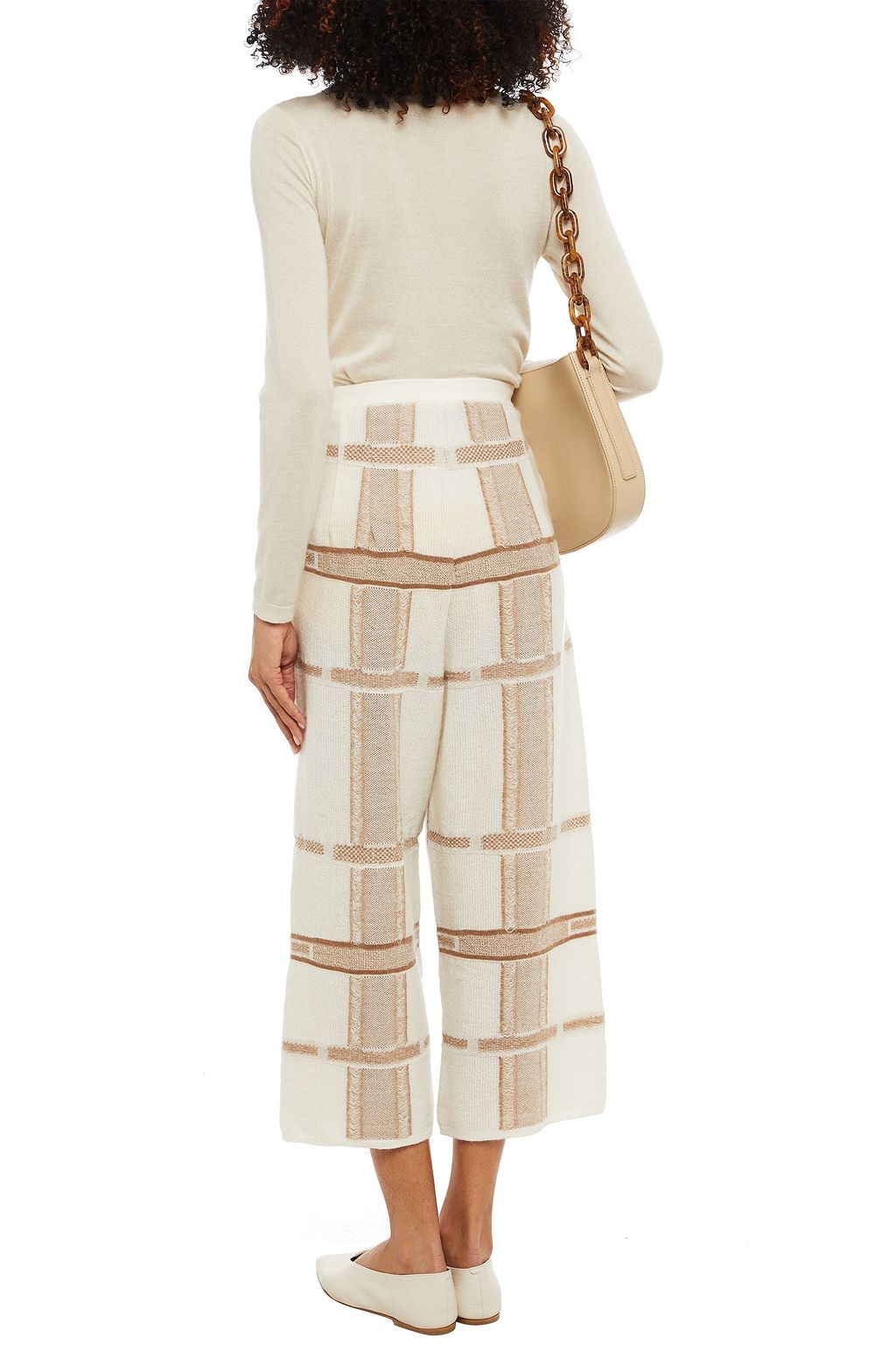GENTRYPORTOFINO Cropped checked brushed wool-blend wide-leg pants