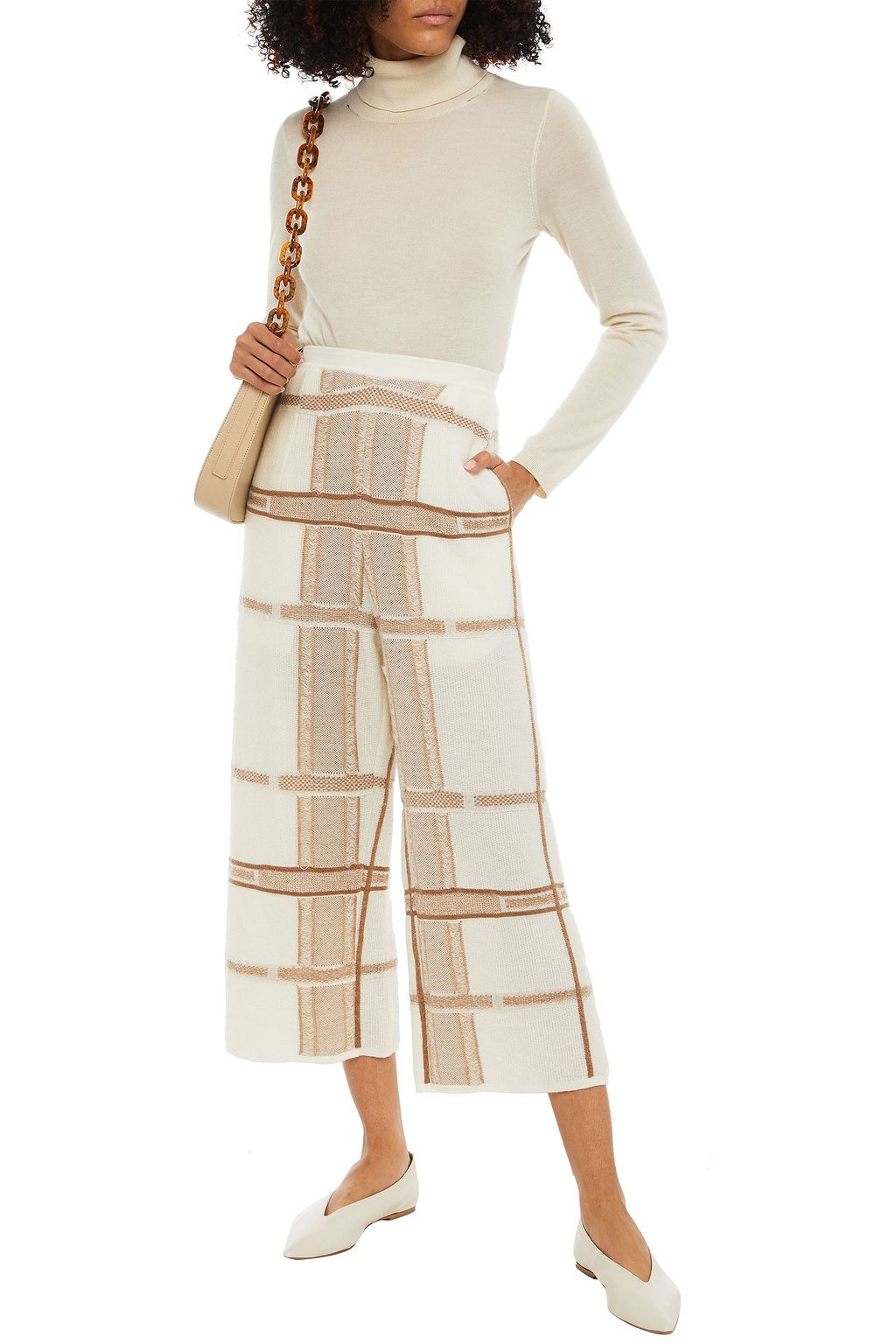 GENTRYPORTOFINO Cropped checked brushed wool-blend wide-leg pants