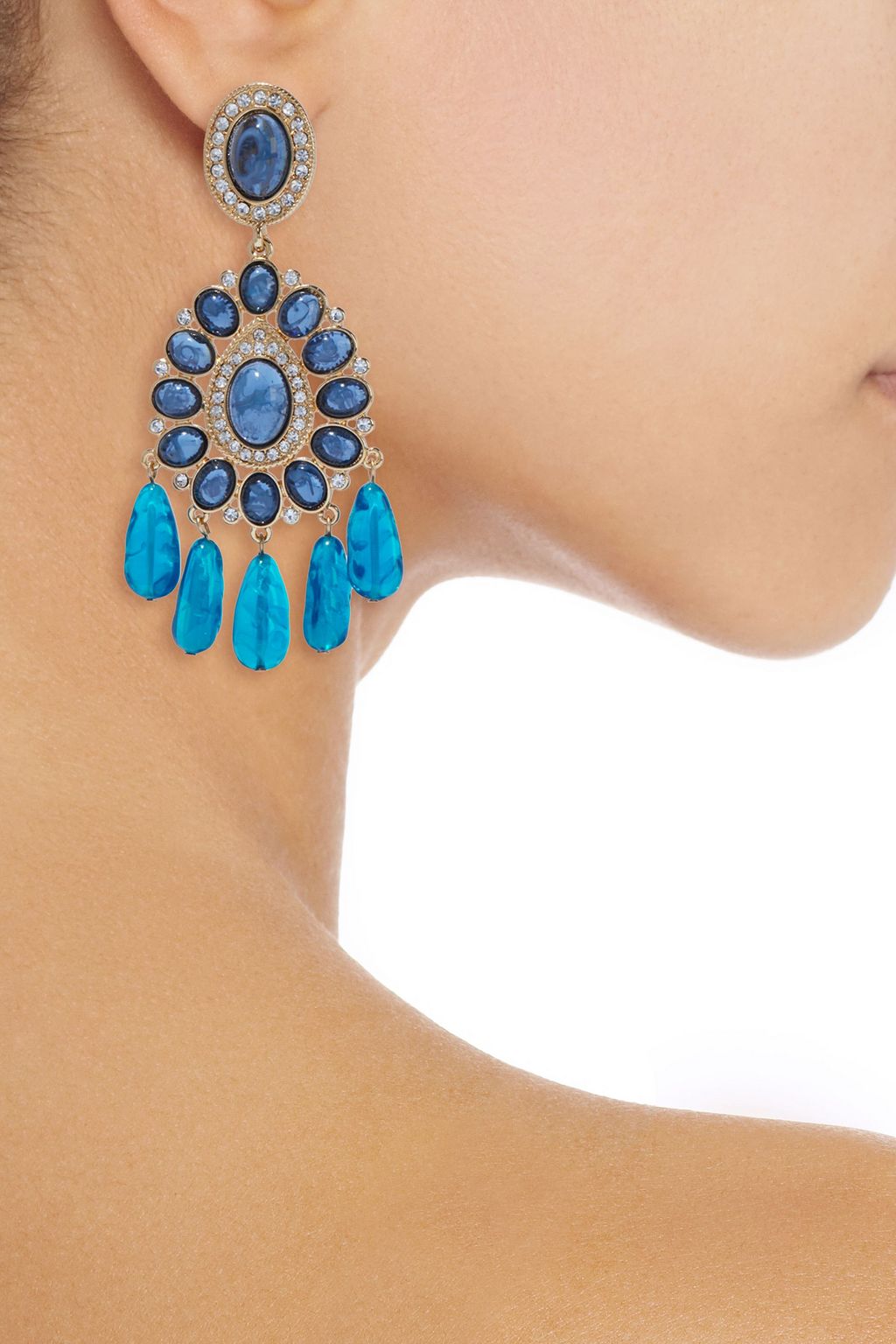 KENNETH JAY LANE Gold-tone, crystal and resin clip earrings
