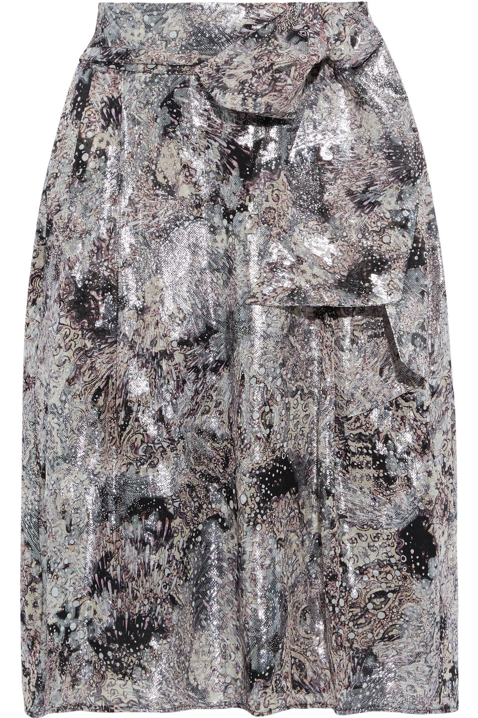 Iro Woman Jaunieaspe Belted Printed Fil Coupé Silk-blend Skirt Silver Size 34