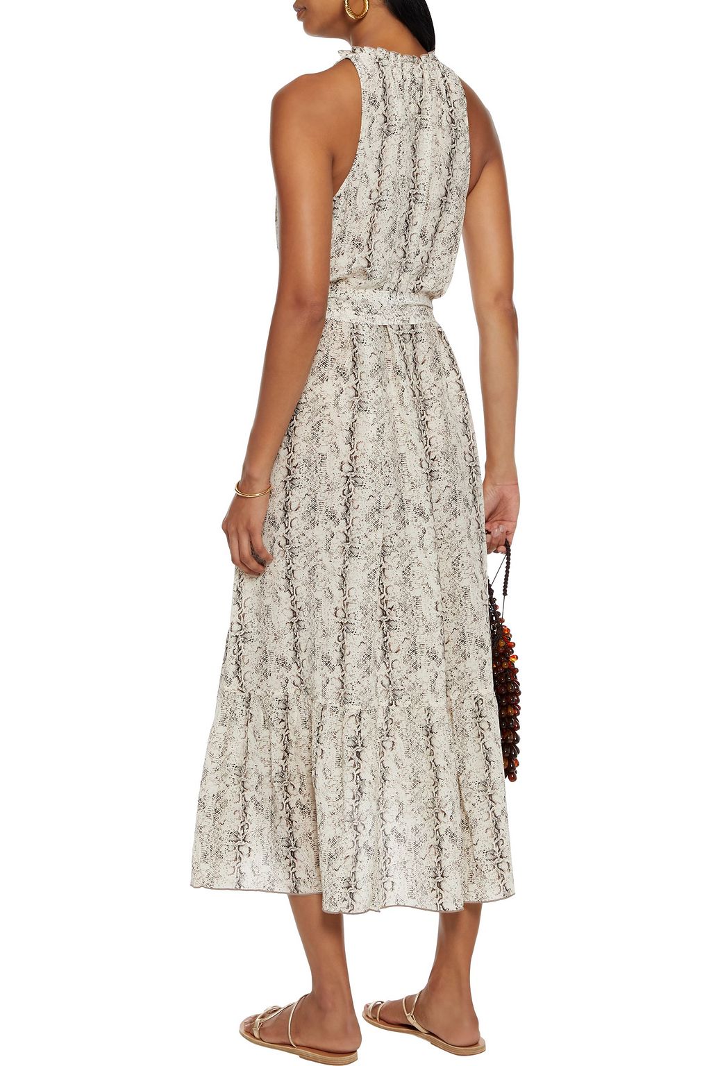 HEIDI KLEIN Belted snake-print silk crepe de chine midi dress