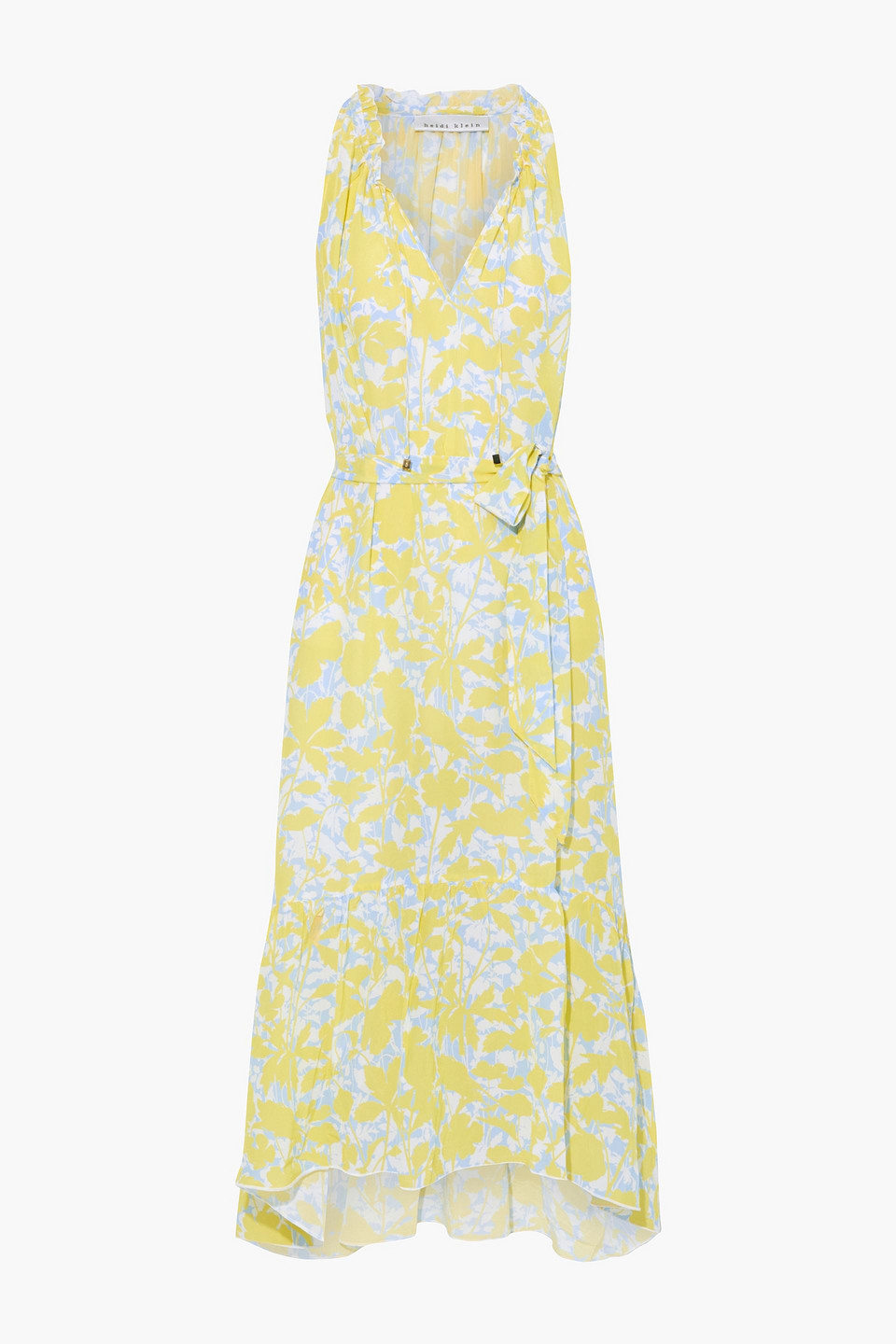 Heidi Klein Belted Printed Silk Crepe De Chine Midi Dress In Yellow