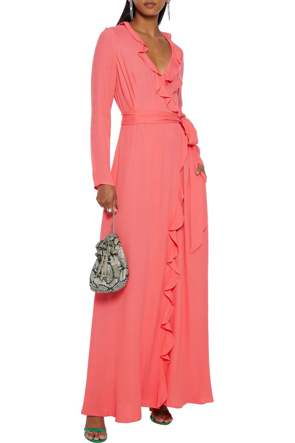 GOAT Hollywood ruffle-trimmed crepe maxi wrap dress