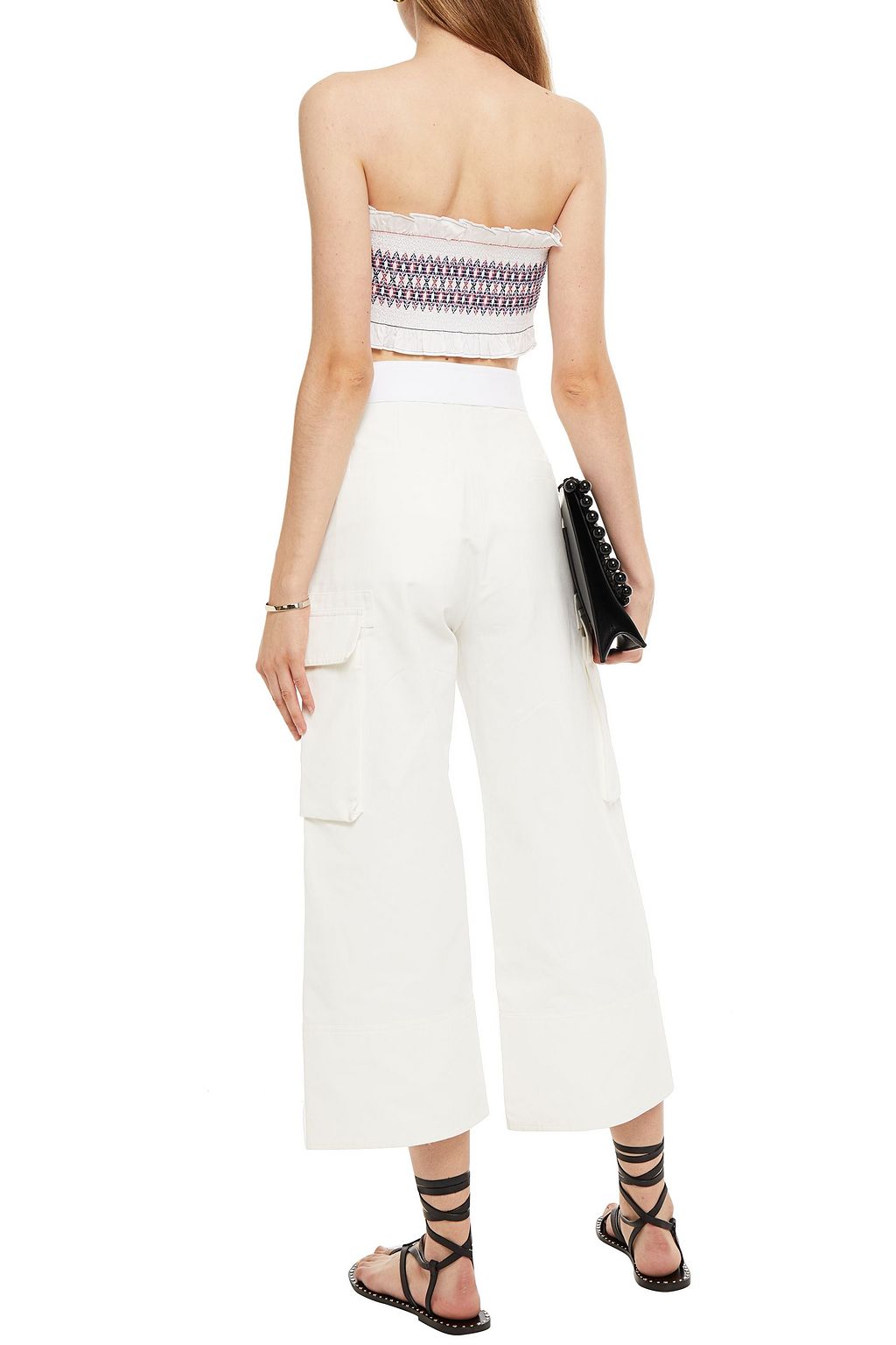 TIBI Cora cropped strapless smocked cotton-poplin top