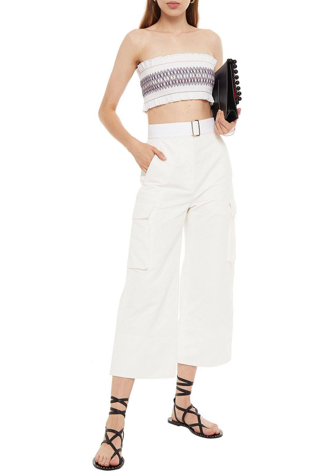 TIBI Cora cropped strapless smocked cotton-poplin top