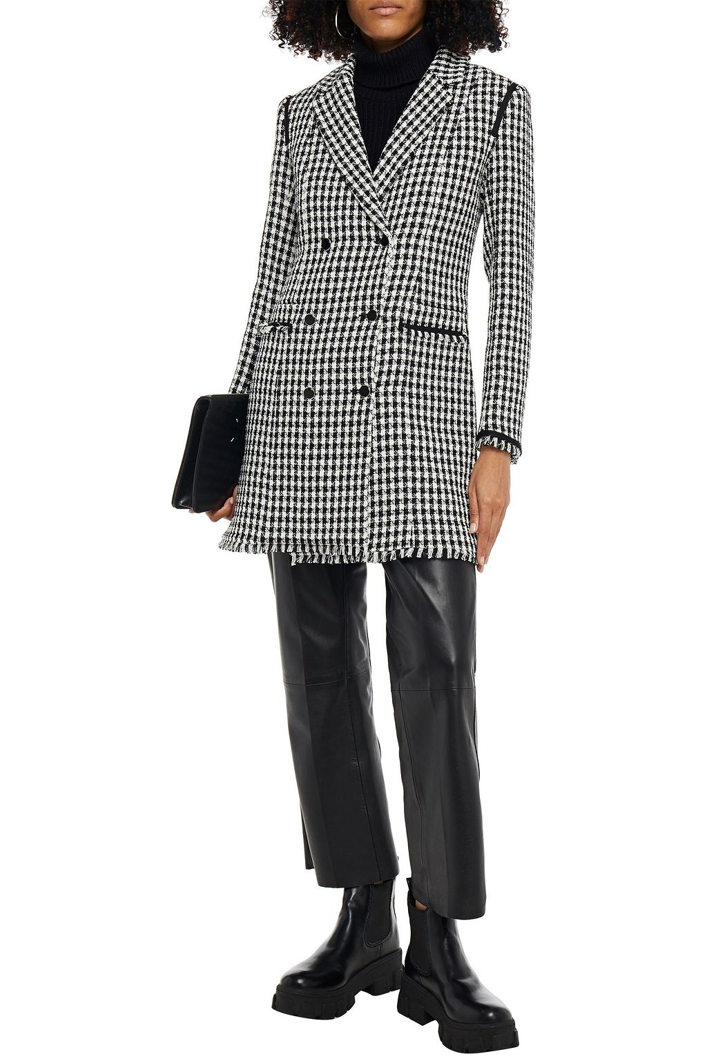 CLAUDIE PIERLOT Double-breasted houndstooth cotton-blend tweed mini dress