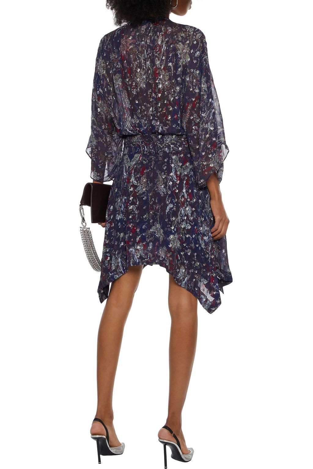 IRO Ariakespe asymmetrisches Minikleid aus Chiffon mit Fil Coupé und Print