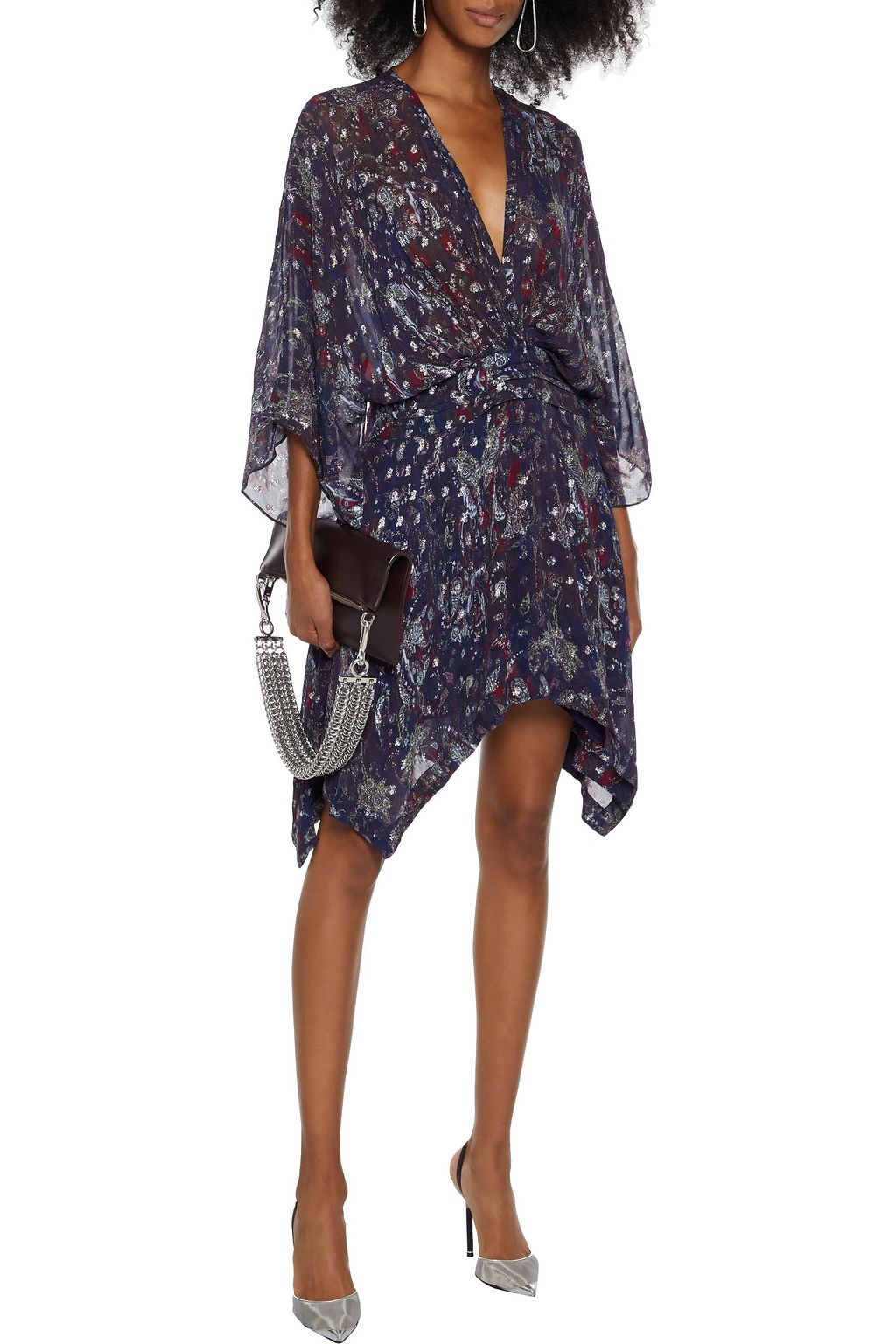 IRO Ariakespe asymmetrisches Minikleid aus Chiffon mit Fil Coupé und Print