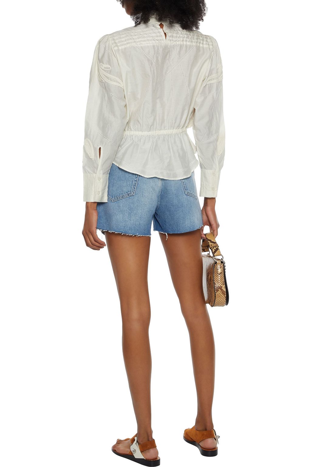 IRO Narva appliquéd cotton and silk-blend peplum blouse