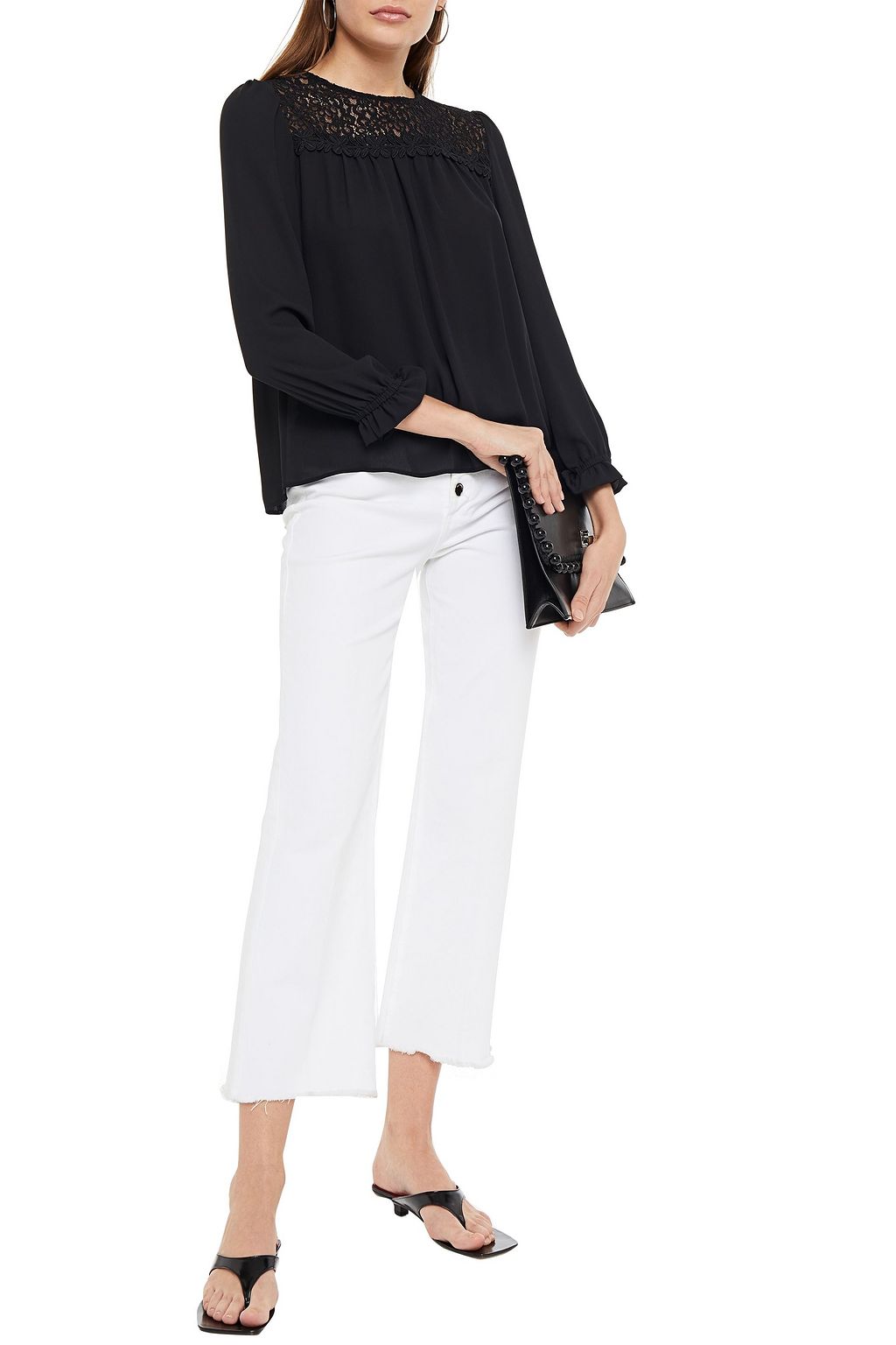 CLAUDIE PIERLOT Floral-appliquéd cotton-blend corded lace and crepe blouse