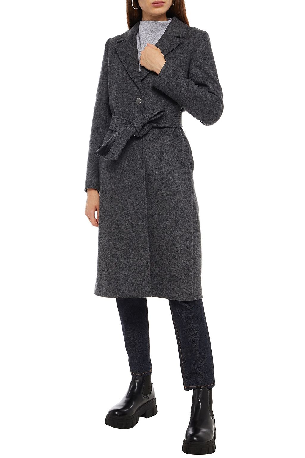 CLAUDIE PIERLOT Belted mélange wool-blend felt coat