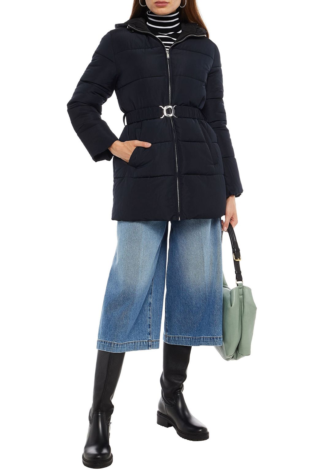 CLAUDIE PIERLOT Belted quilted shell hooded coat