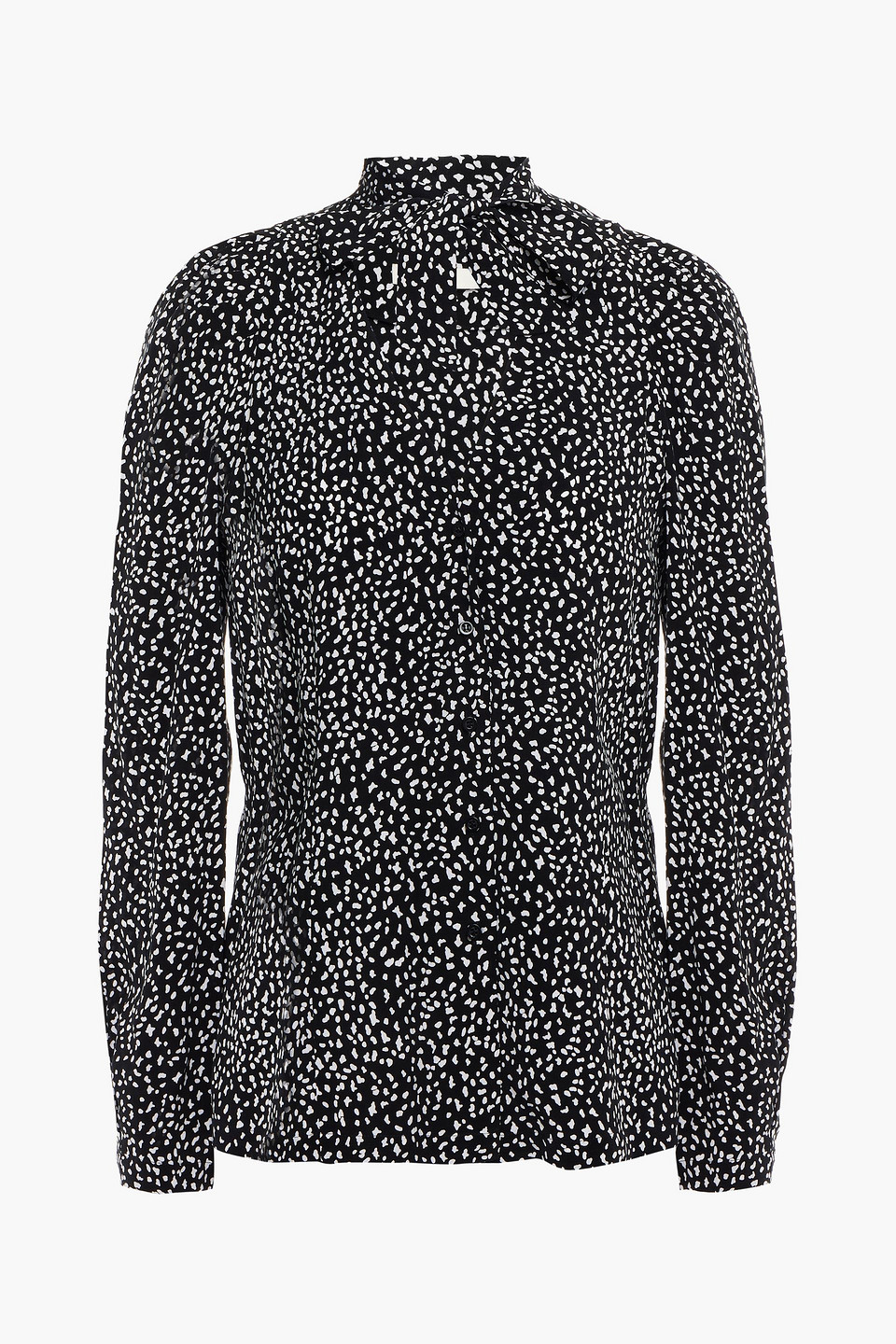 Tie-neck printed crepe de chine blouse