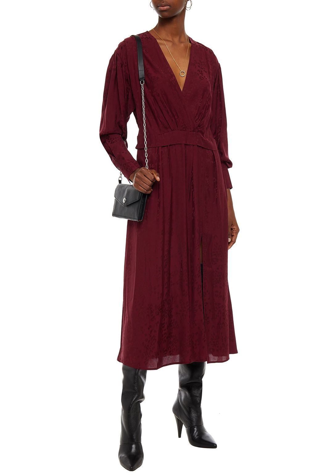 IRO Antero wrap-effect satin-jacquard midi dress