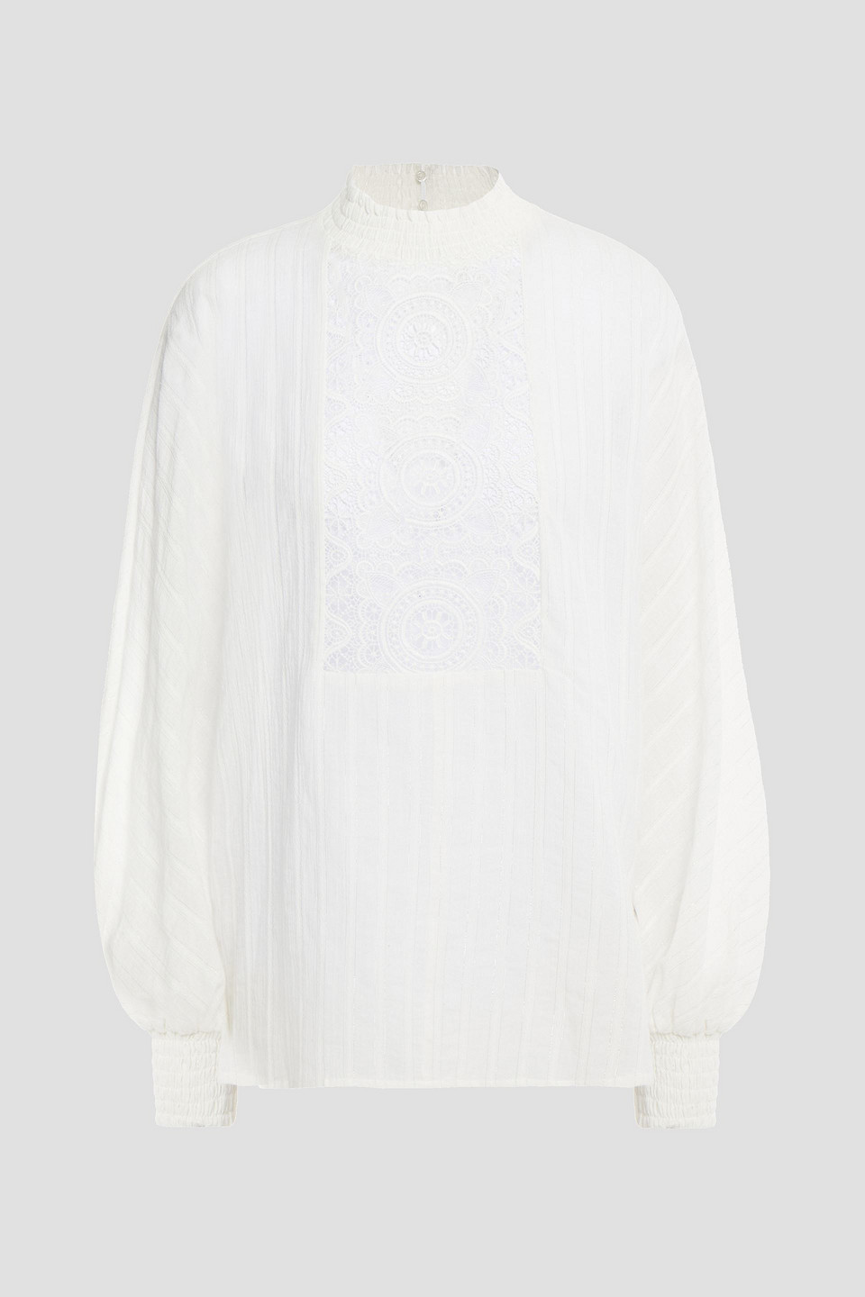maje - guipure lace-trimmed cotton-blend blouse - white - 3