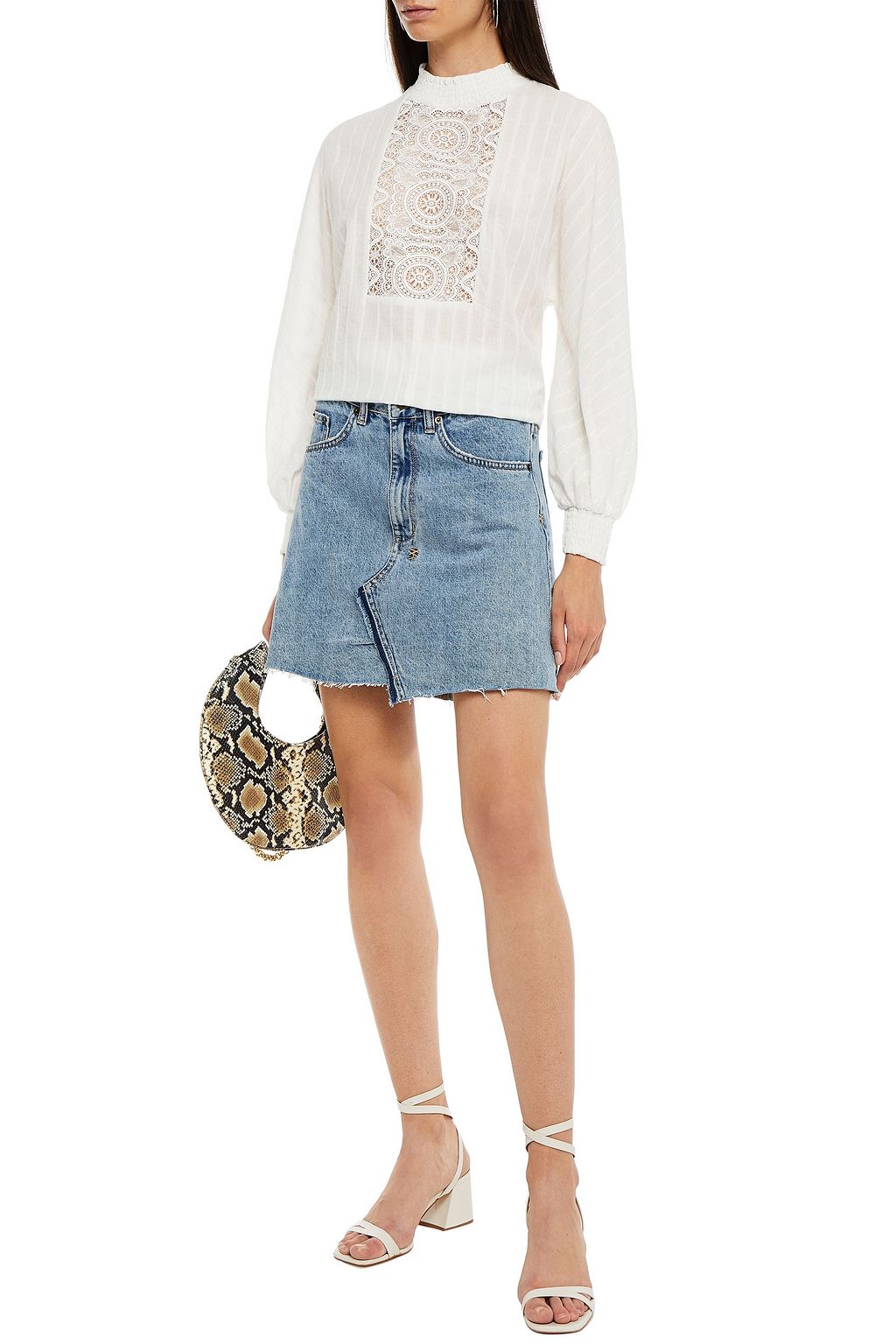 MAJE Guipure lace-trimmed cotton-blend blouse