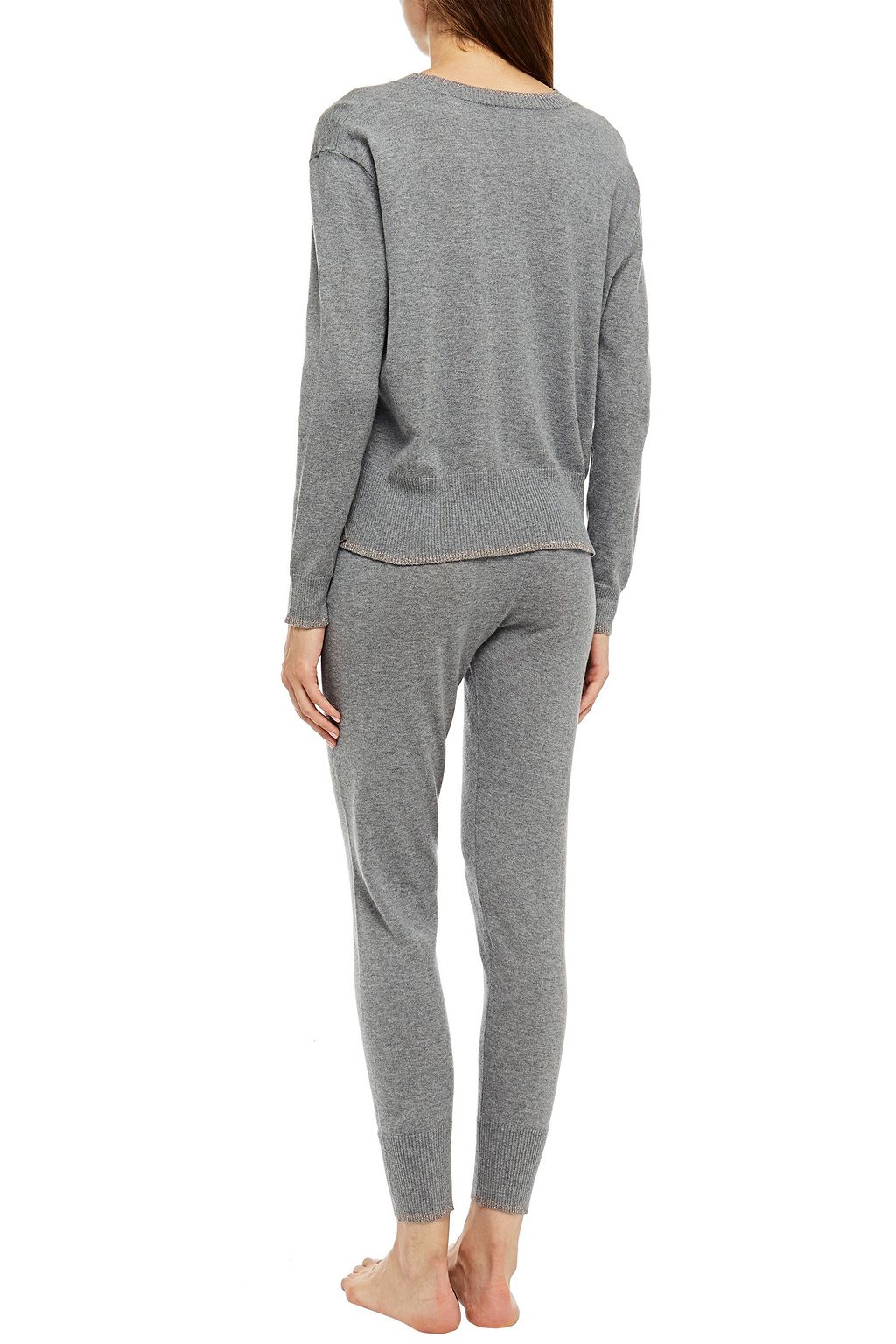 MORGAN LANE Charlee metallic-trimmed cotton-blend pajama top