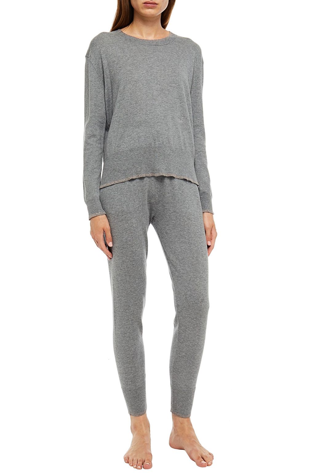 MORGAN LANE Charlee metallic-trimmed cotton-blend pajama top