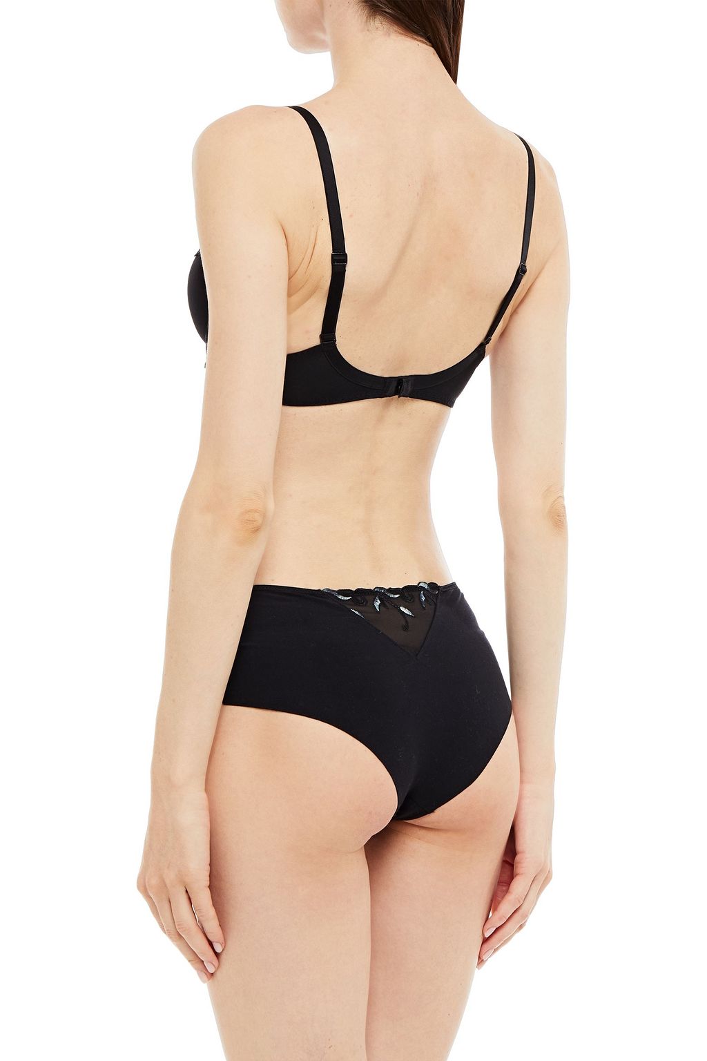 SIMONE PÉRÈLE Embroidered tulle and stretch-jersey mid-rise briefs