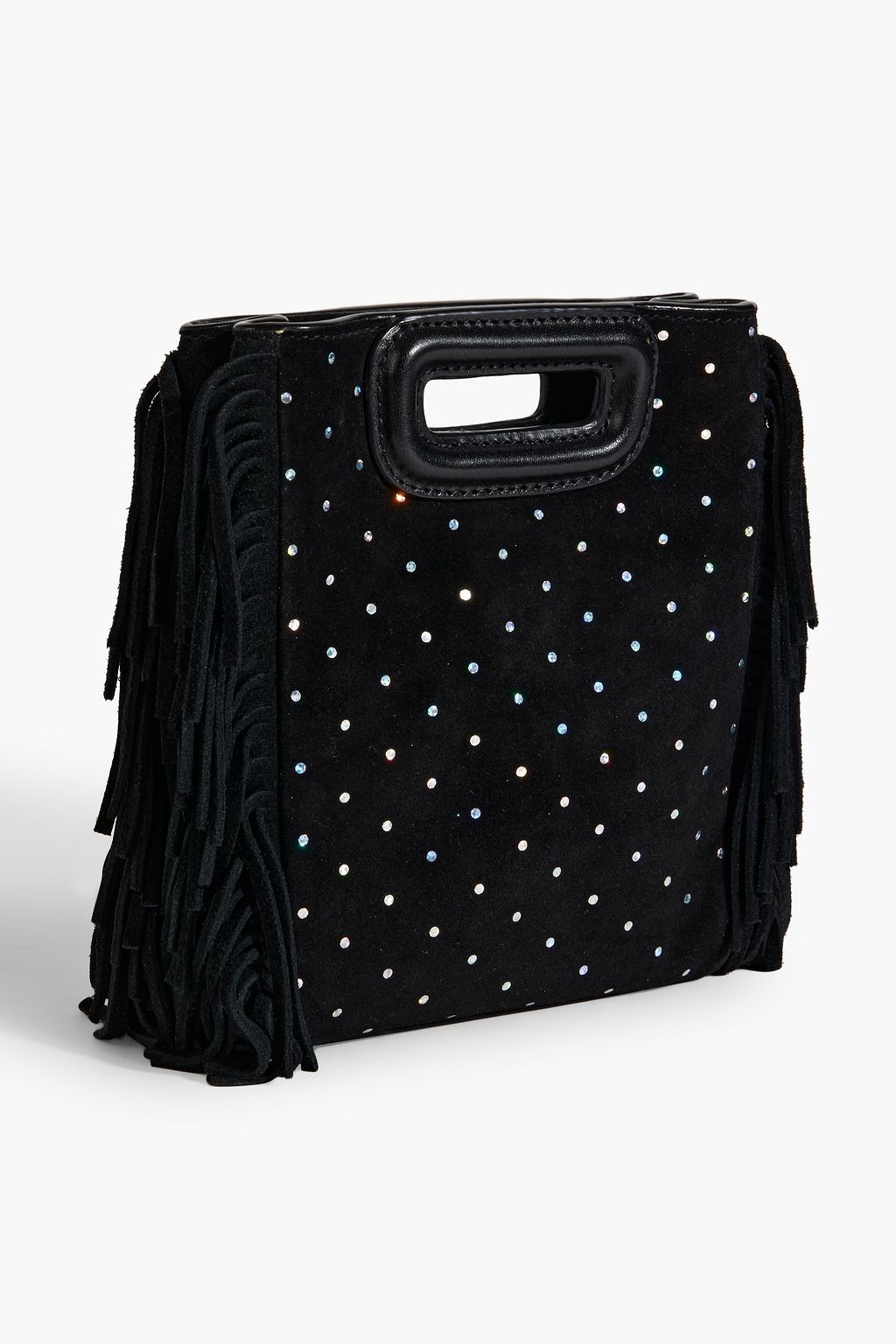 MAJE Crystal-embellished fringed polka-dot suede shoulder bag