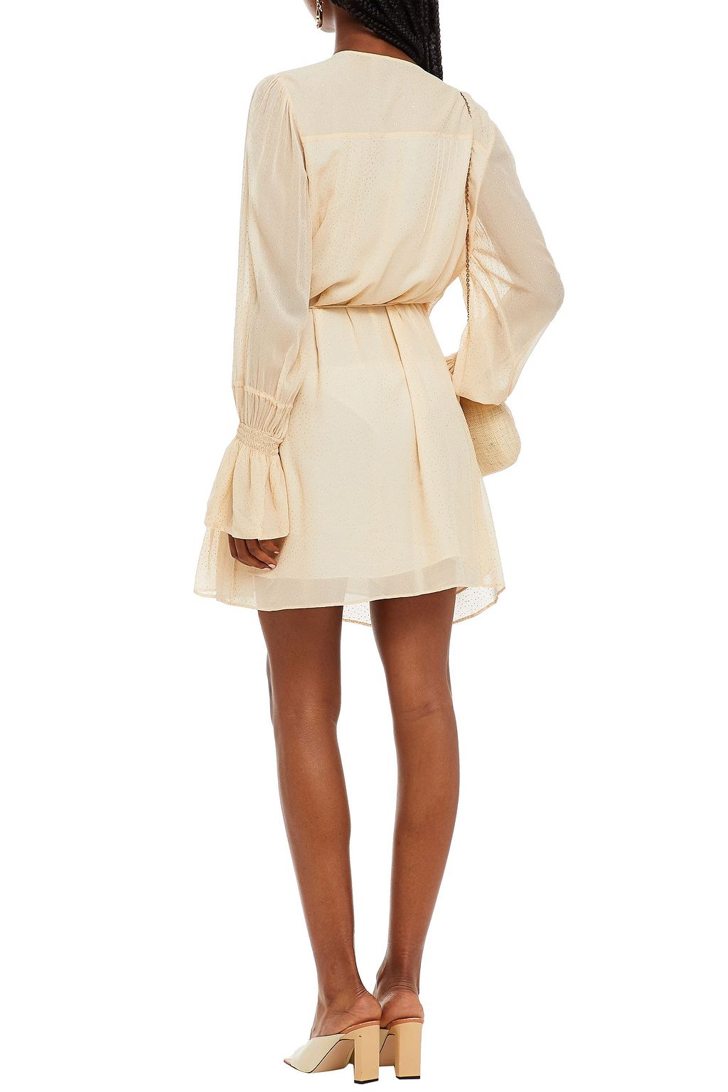 IRO Seram ruffled glittered georgette mini wrap dress