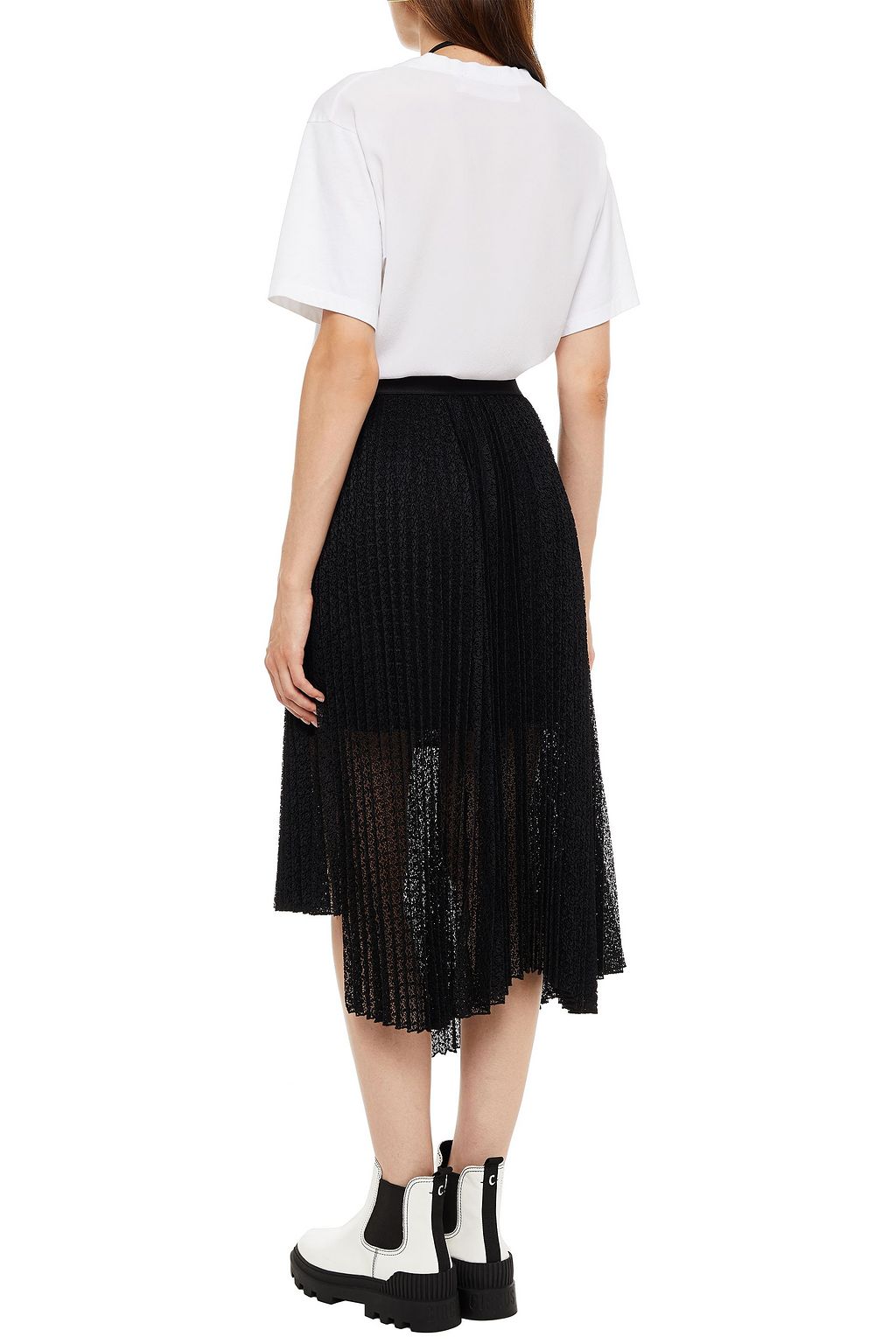 MAJE Asymmetric pleated lace skirt