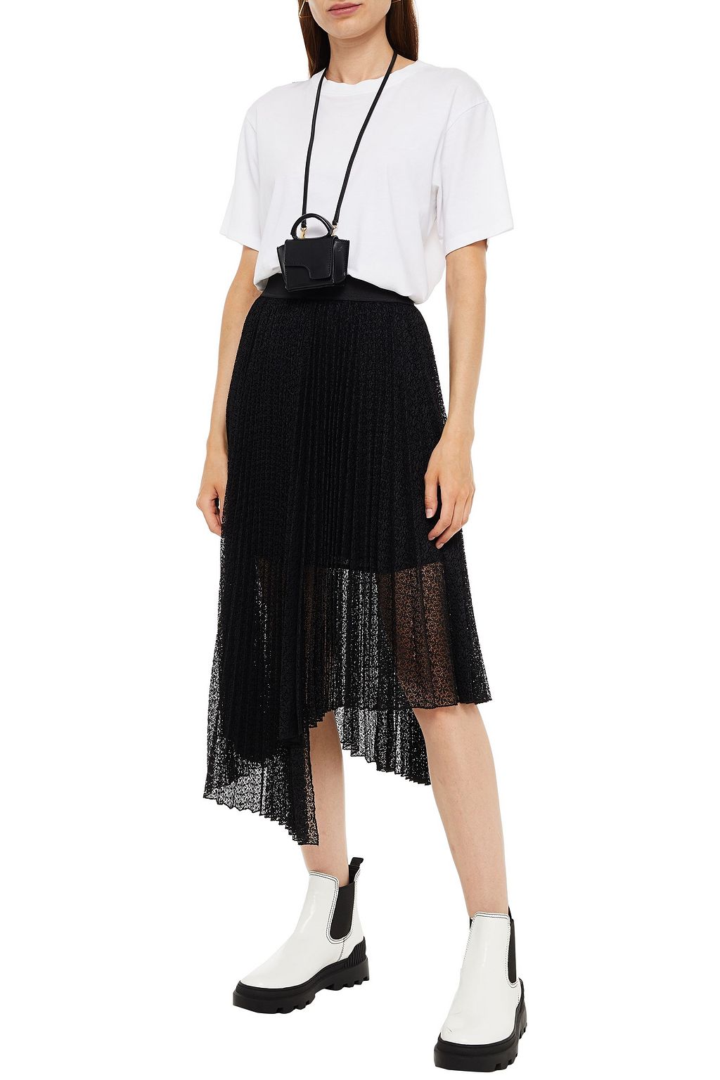 MAJE Asymmetric pleated lace skirt