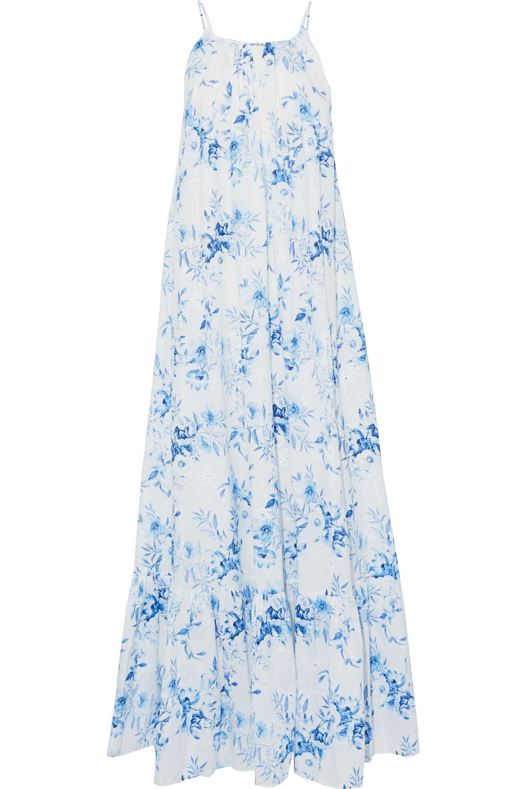 White Gathered floral-print broderie anglaise cotton-voile maxi dress | Sale up to 70% off | THE 