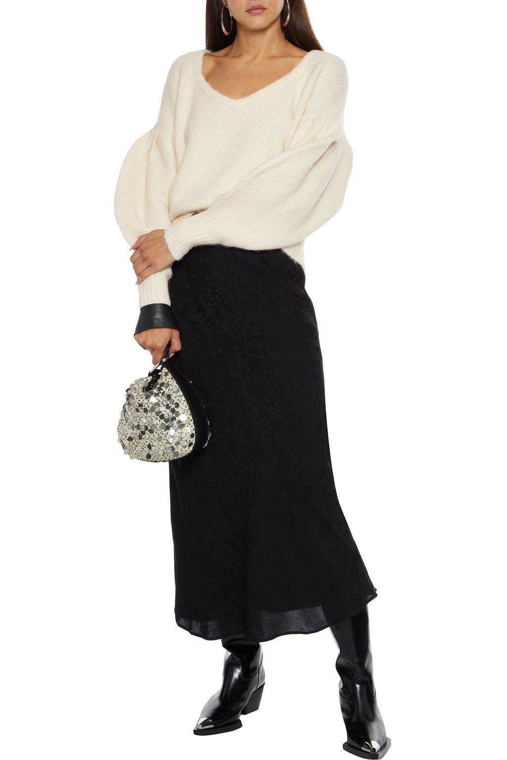 IRO Arlow satin-jacquard midi skirt