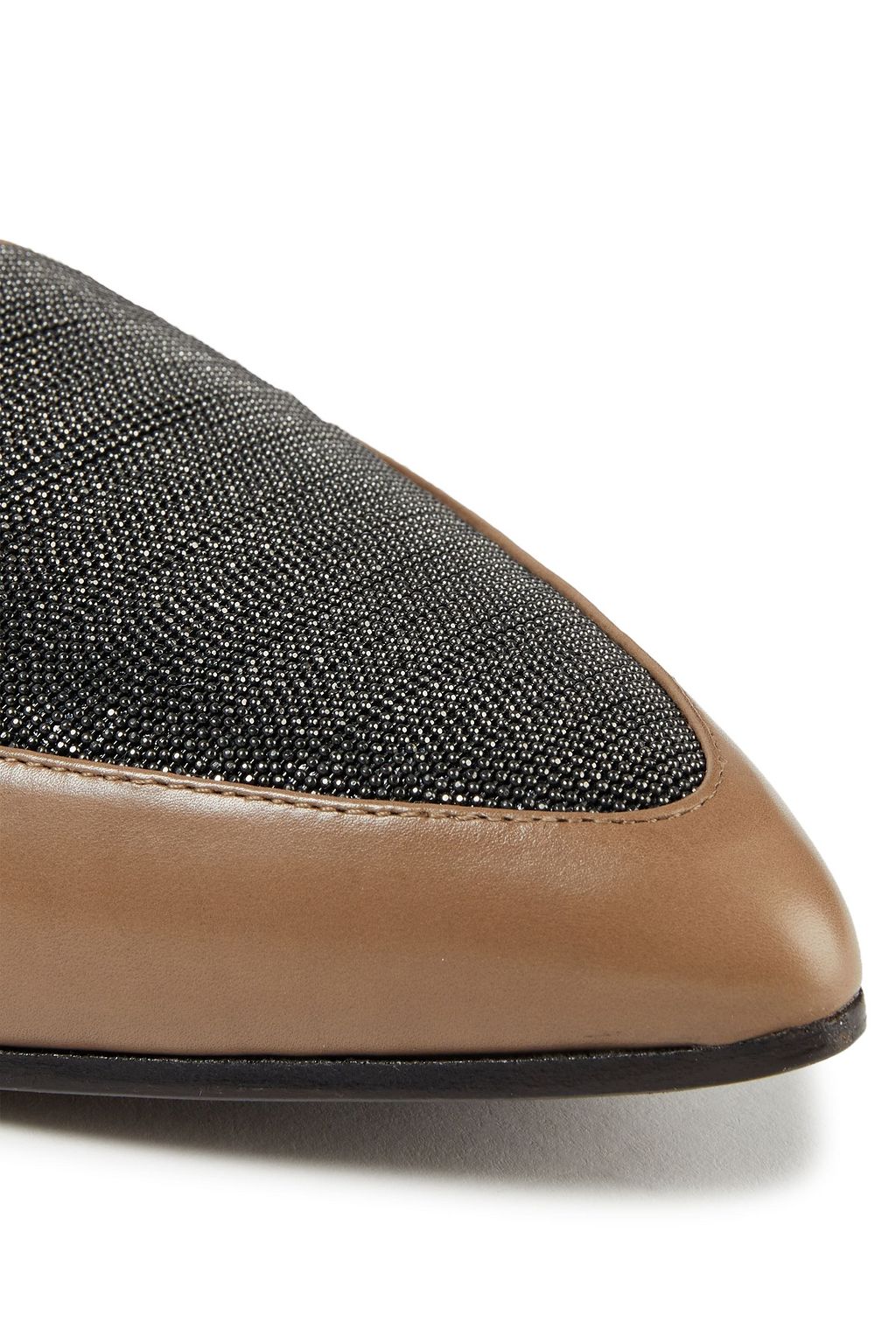 BRUNELLO CUCINELLI Bead-embellished leather point-toe flats