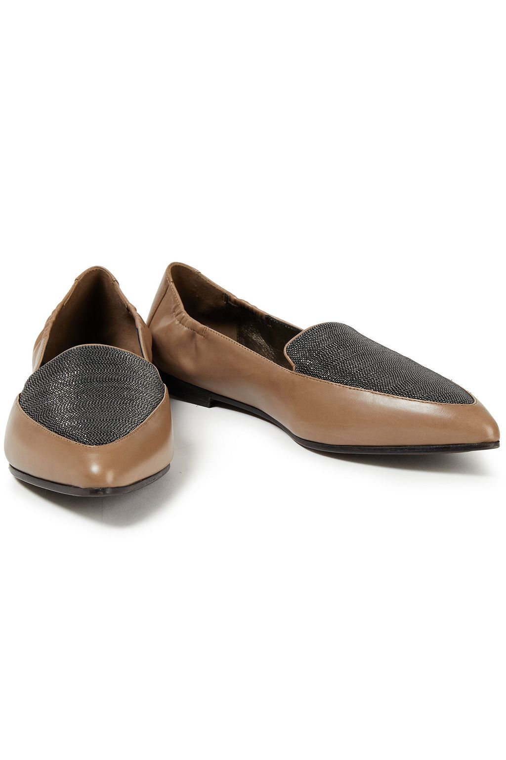 BRUNELLO CUCINELLI Bead-embellished leather point-toe flats