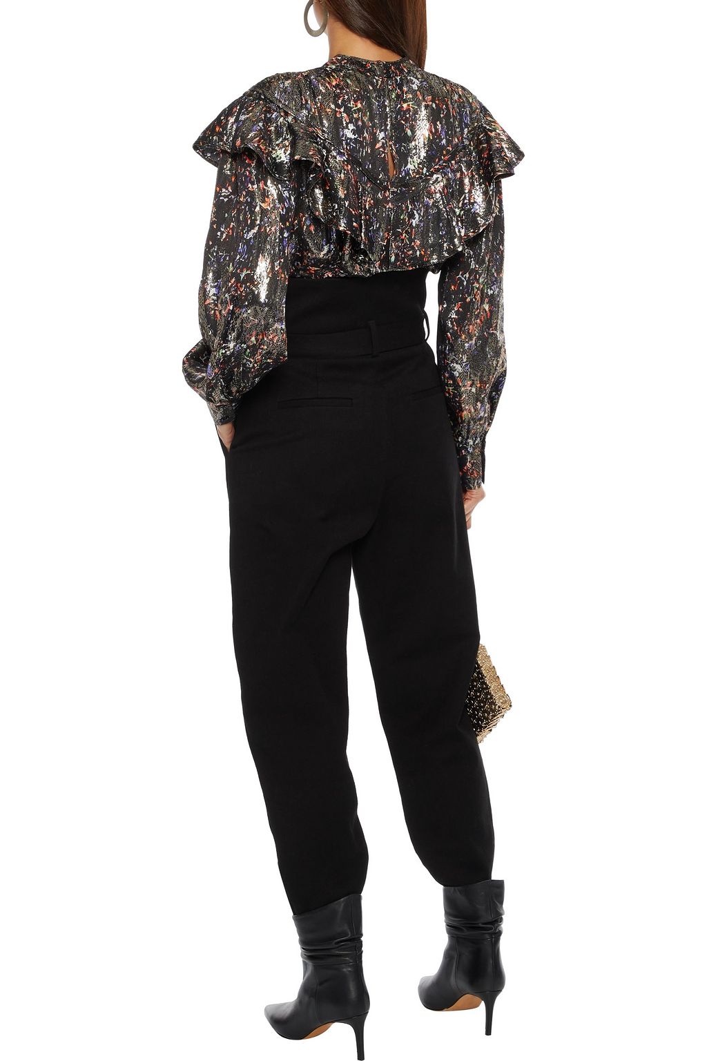 IRO Meysam ruffled printed metallic silk-blend blouse